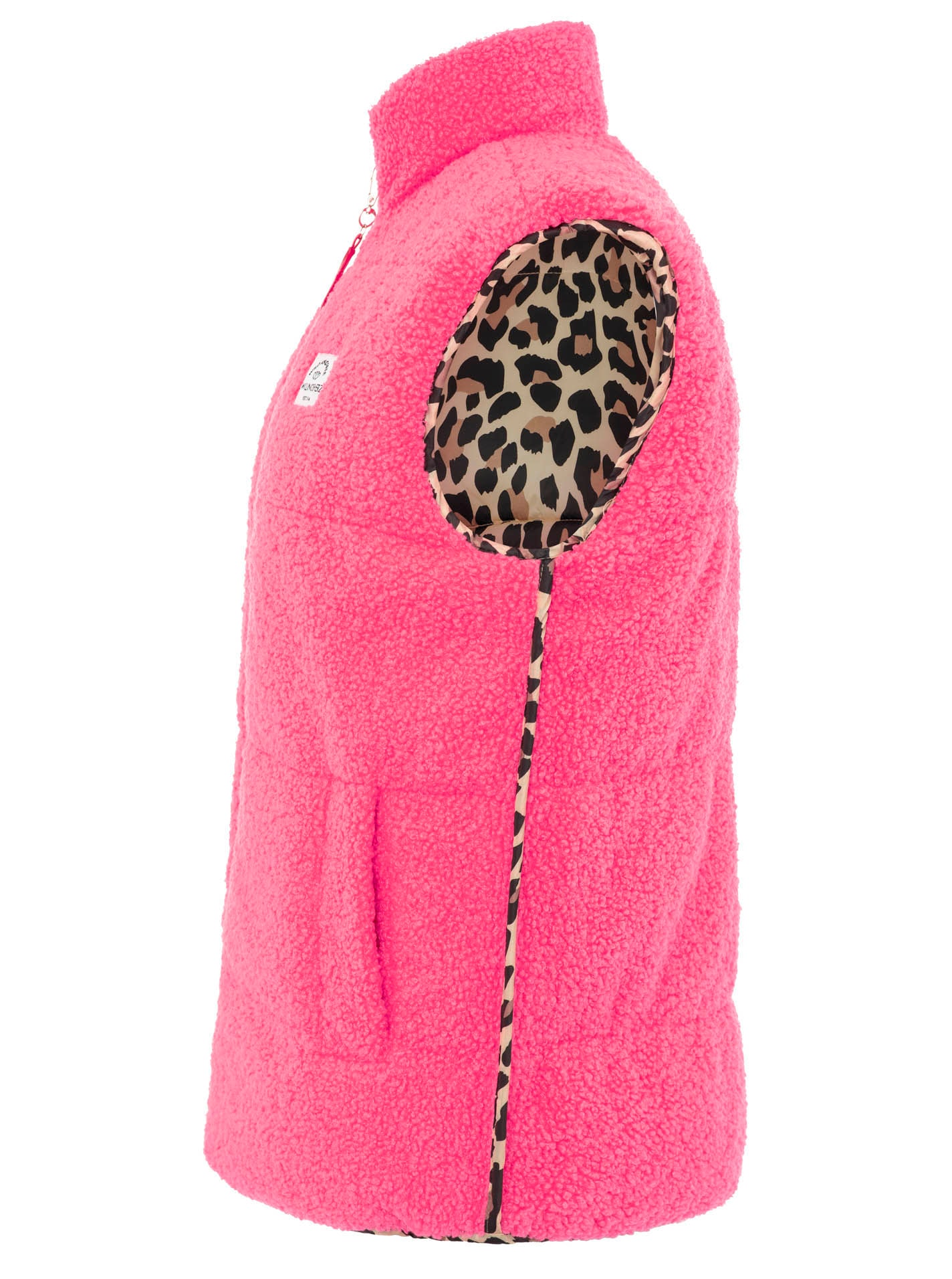 Zwillingsherz Gilet réversible »"Leo Teddy"« réversible, avec fermeture éclair, pendentif cœur, motif léopard, poches latérales