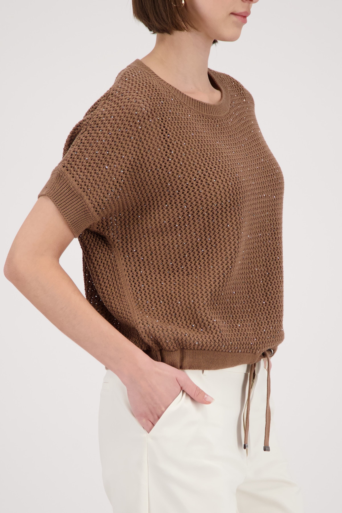 Monari Ajourpullover »Pullover Basic Schmuck« Regular fit mit Strasssteinen
