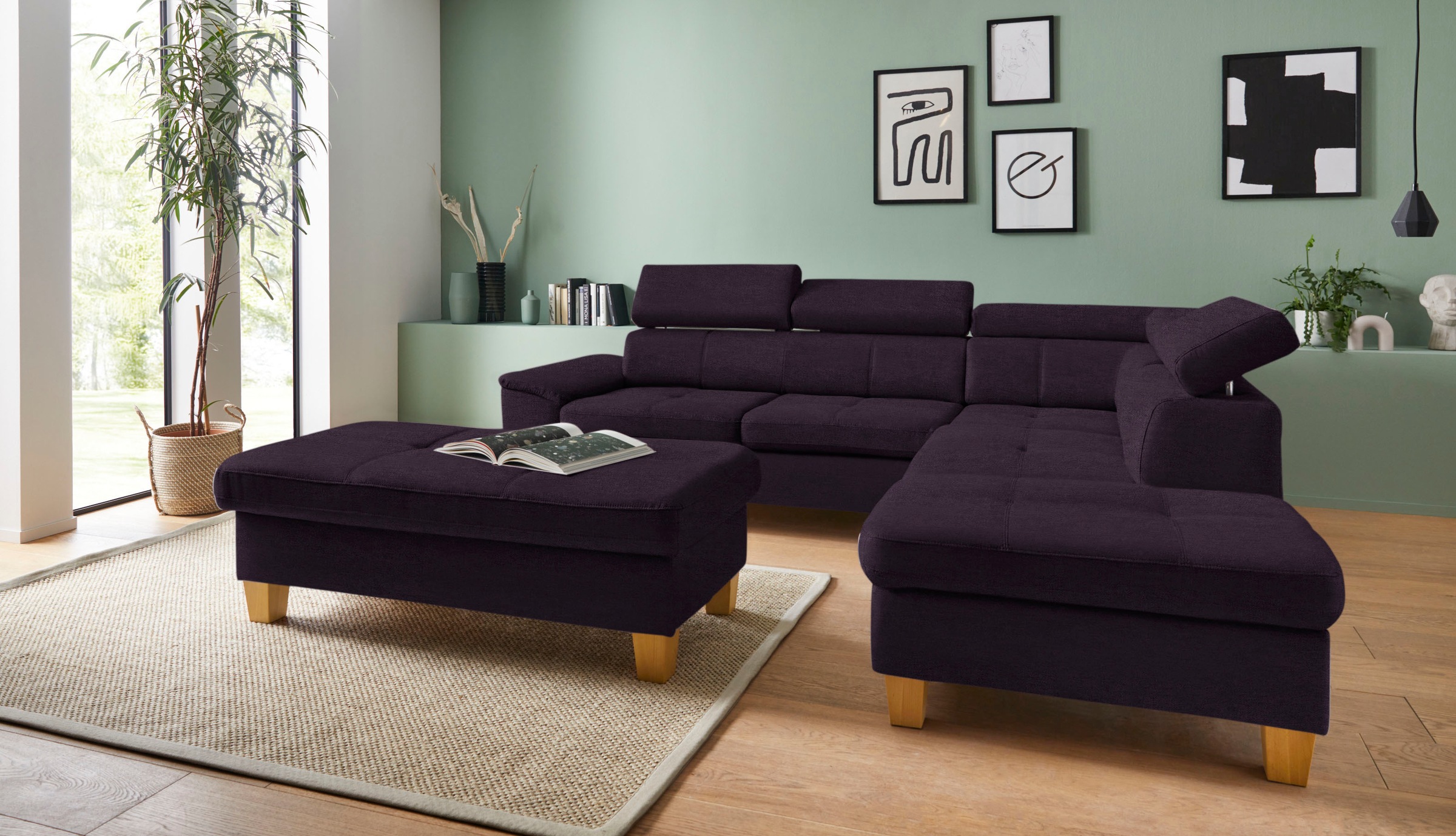 exxpo - sofa fashion Ecksofa »Enya, hoher Sitzkomfort, Breite 266cm, bequem, 12cm hohe Füsse, L-Form« mit Kopfteilverstellung, wahlweise Bettfunktion u. Bettkasten
