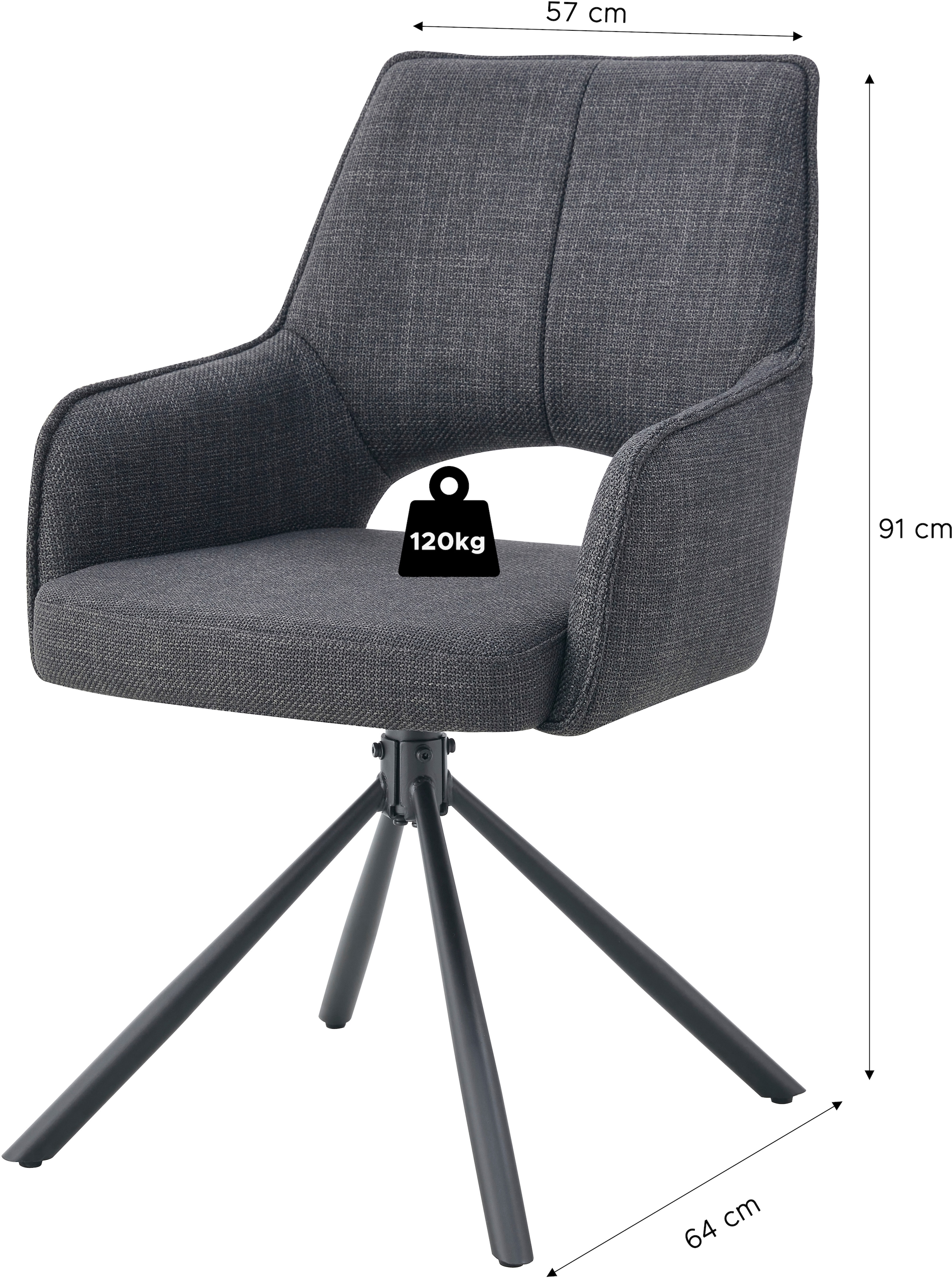 Home affaire Chaise pivotante »BELLEVILLE, 2er Set, mit Metallgestell in matt schwarz« (Set) 2 cuis