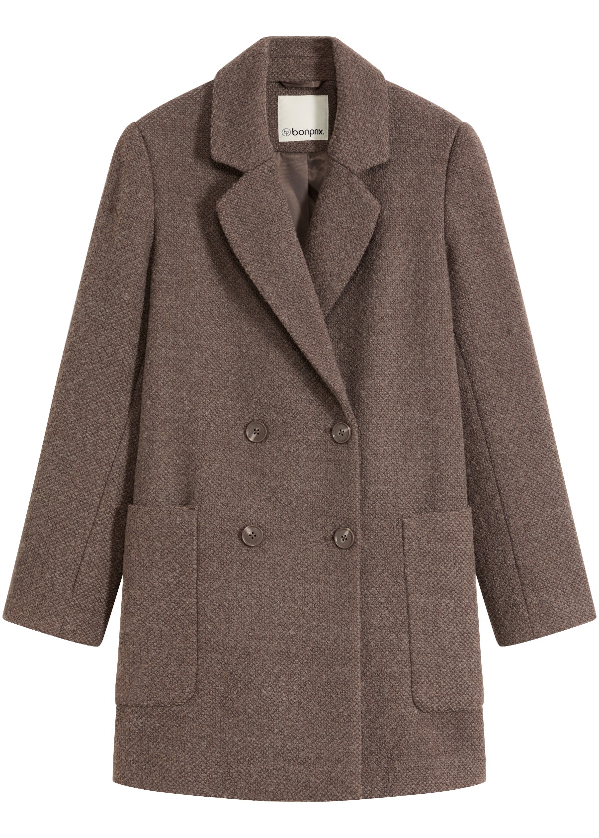 bonprix Manteau court »Kurzmantel in Wolloptik« à double rangée, aspect laine chinée, coupe ample, avec col à revers