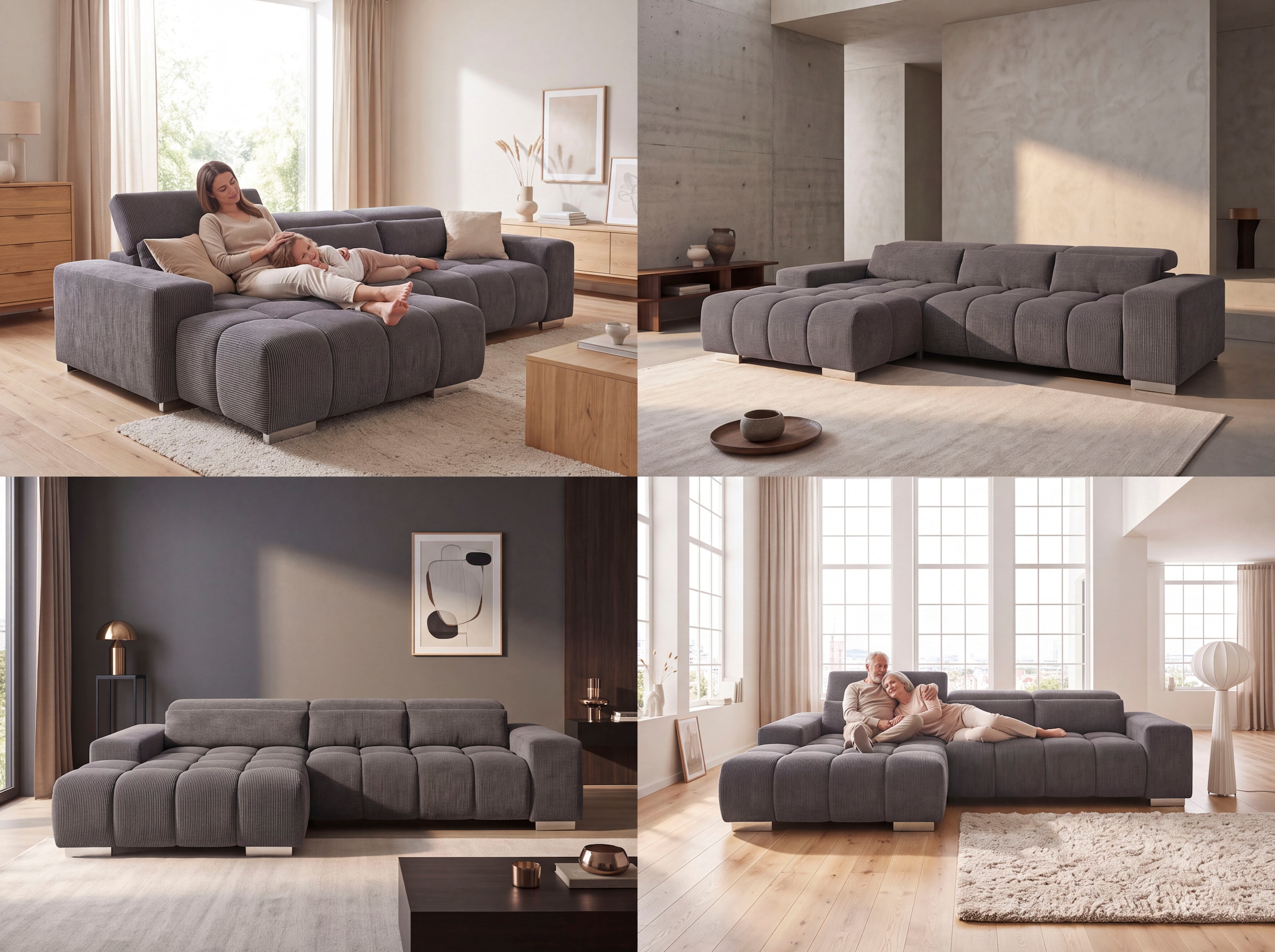 COTTA Canapé d'angle »Orion L-Form, B: 307 cm, moderne Steppung, bequeme Wellenunterfederung« 2x réglage de la tête & 3 coussins lombaires