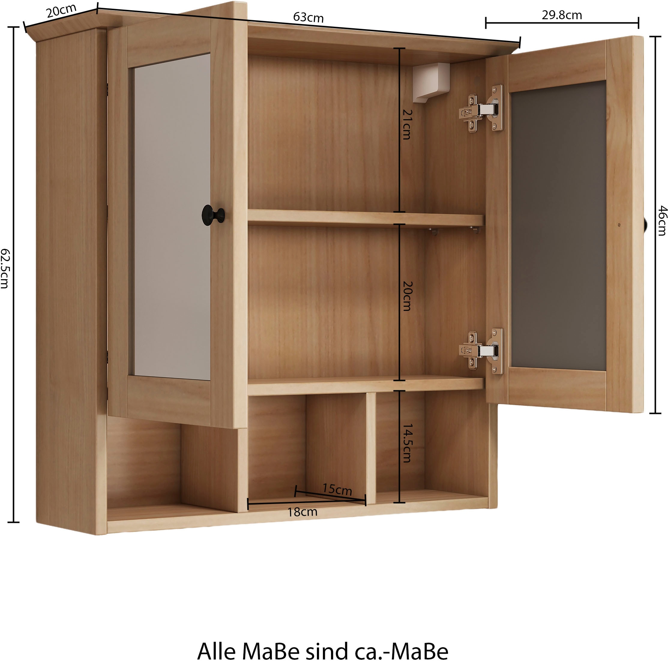 welltime Spiegelschrank »STOCKHOLM« mit 2 Spiegeltüren, offenen Fächern und verstellbaren Einlegeböden