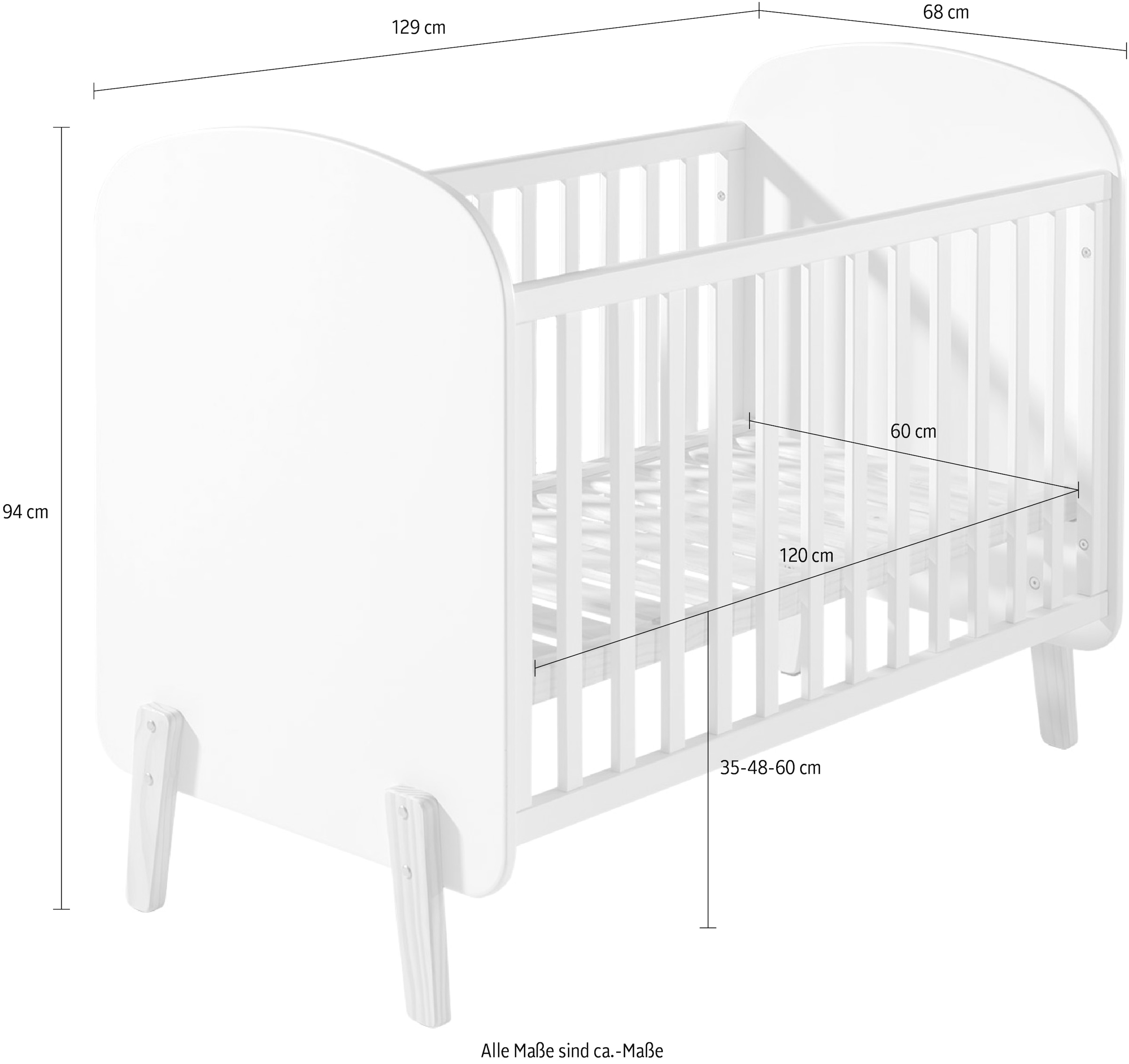 Vipack Lit bébé Lit bébé avec surface de couchage 60 x 120 cm laqué blanc