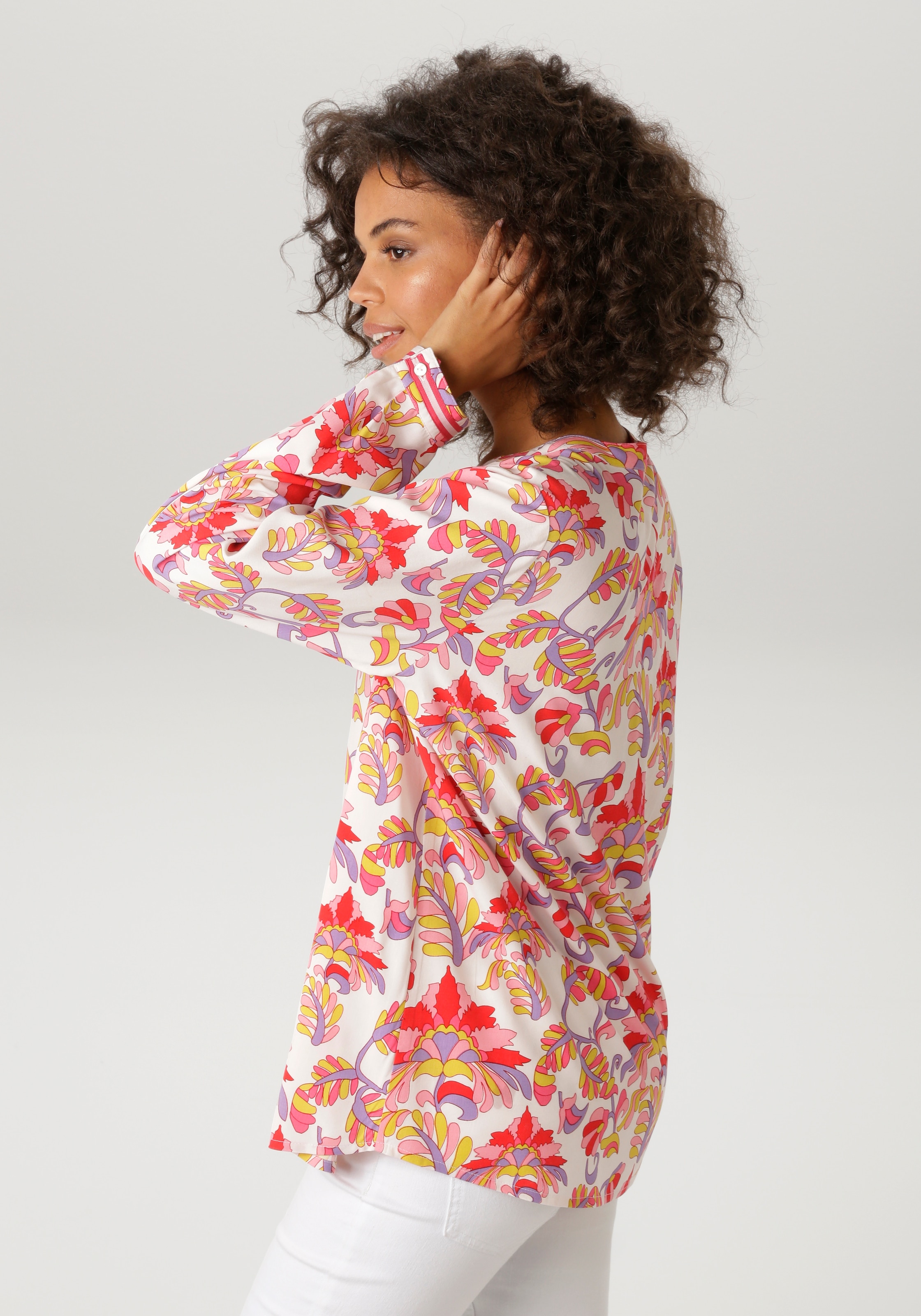 Aniston CASUAL Blouse à enfiler mit grafischen Blumendruck - jedes Teil ein Unikat - NEUE KOLLEKTION