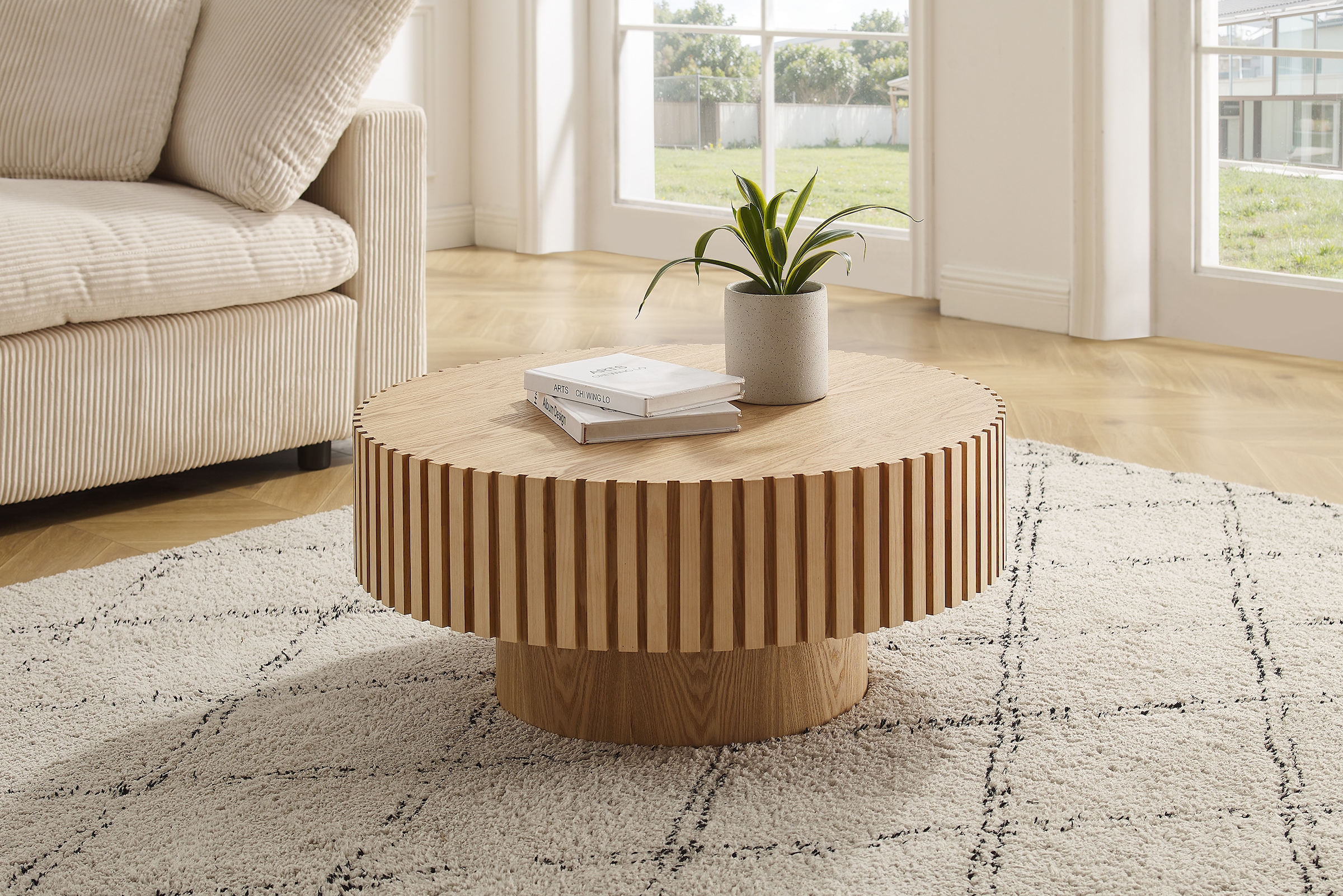 SalesFever Table basse »rund mit Massivholz-Lamellen Ø 80 cm« 1 cuis tlg. mit Massivholz-Lamellen