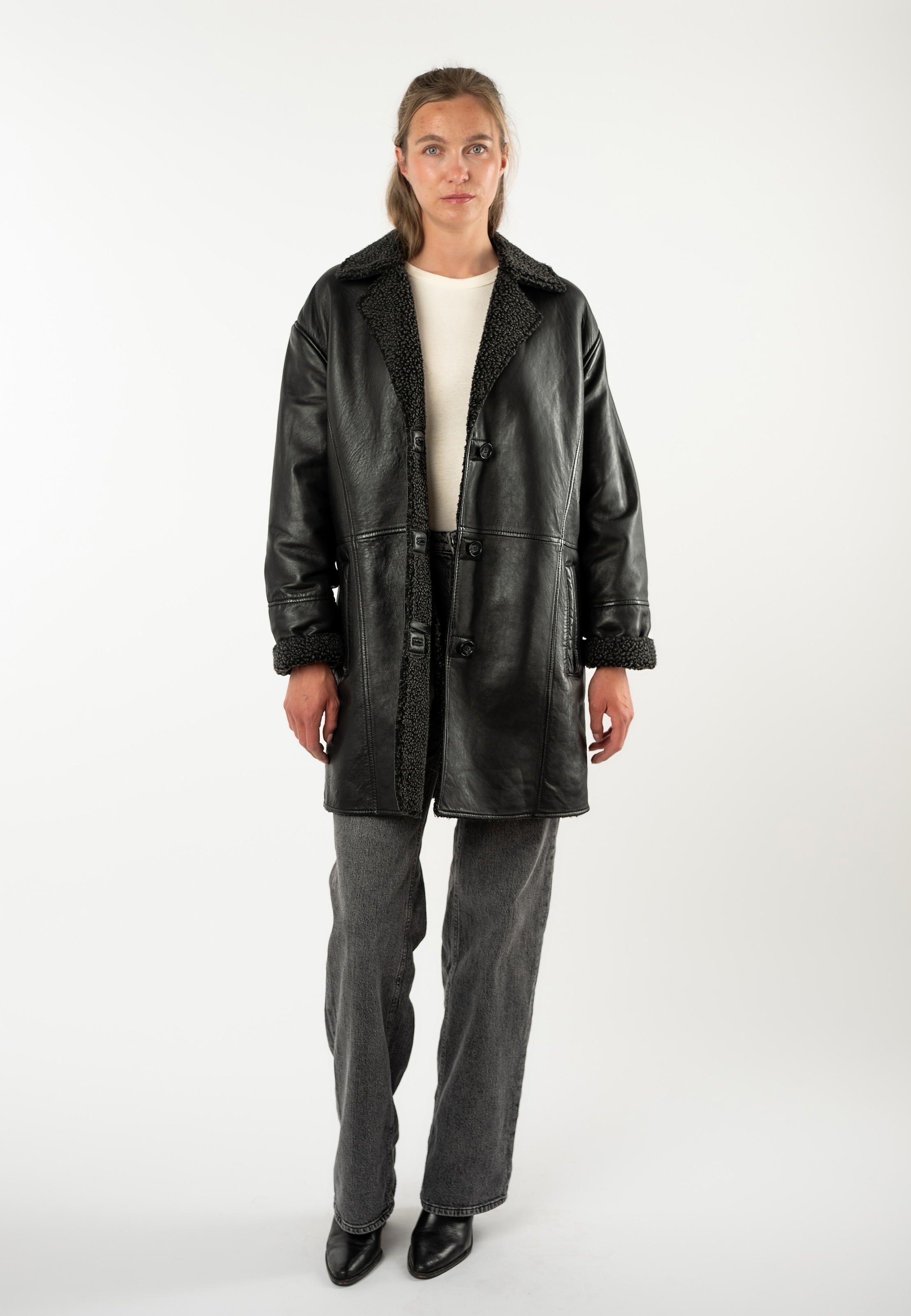 Mauritius Ledermantel »MWYuki OS« mit Teddyfellkragen, Oversize Fit
