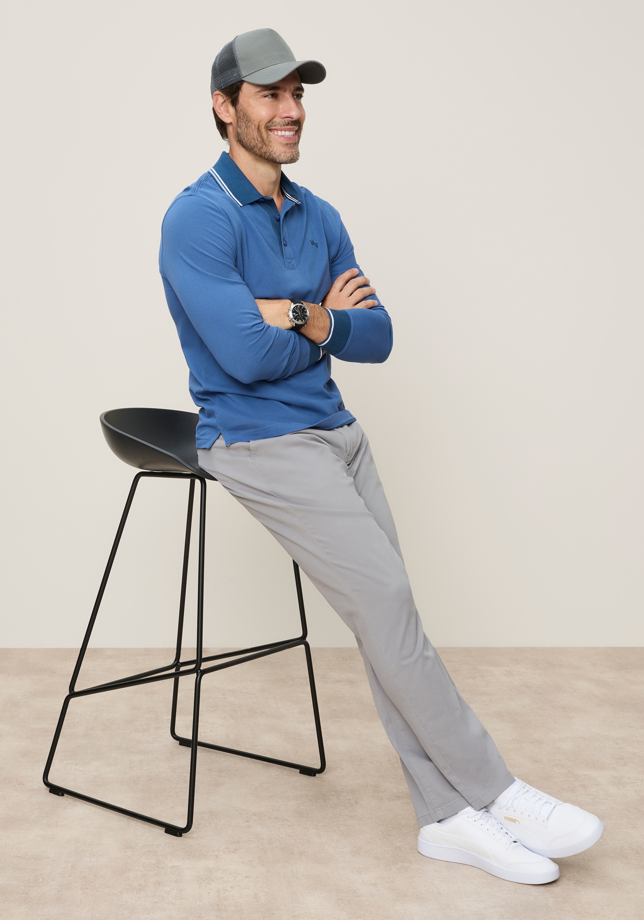Man's World Polo coupe normale, manches longues, look casual classique