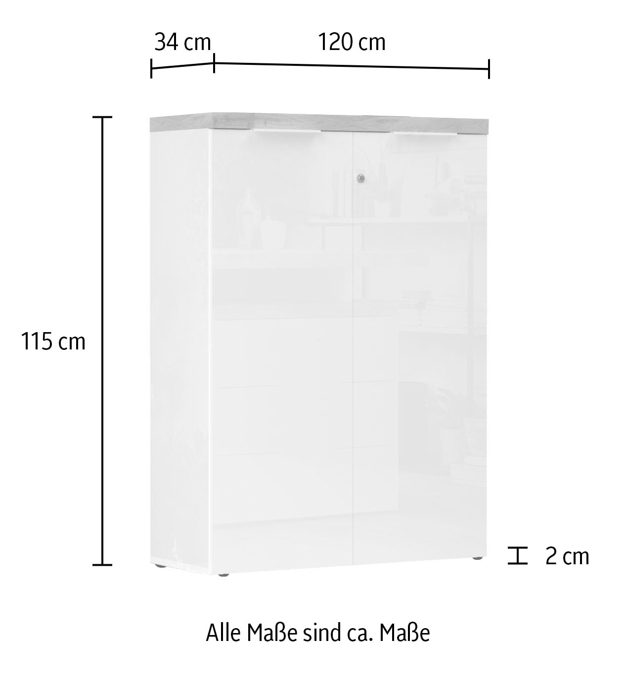 Home affaire Aktenschrank »Easy H 115 cm, Büroschrank, Mehrzweckschrank mit 2 Türen« Metallgriffe,  abschliessbar, Top 38 mm stark