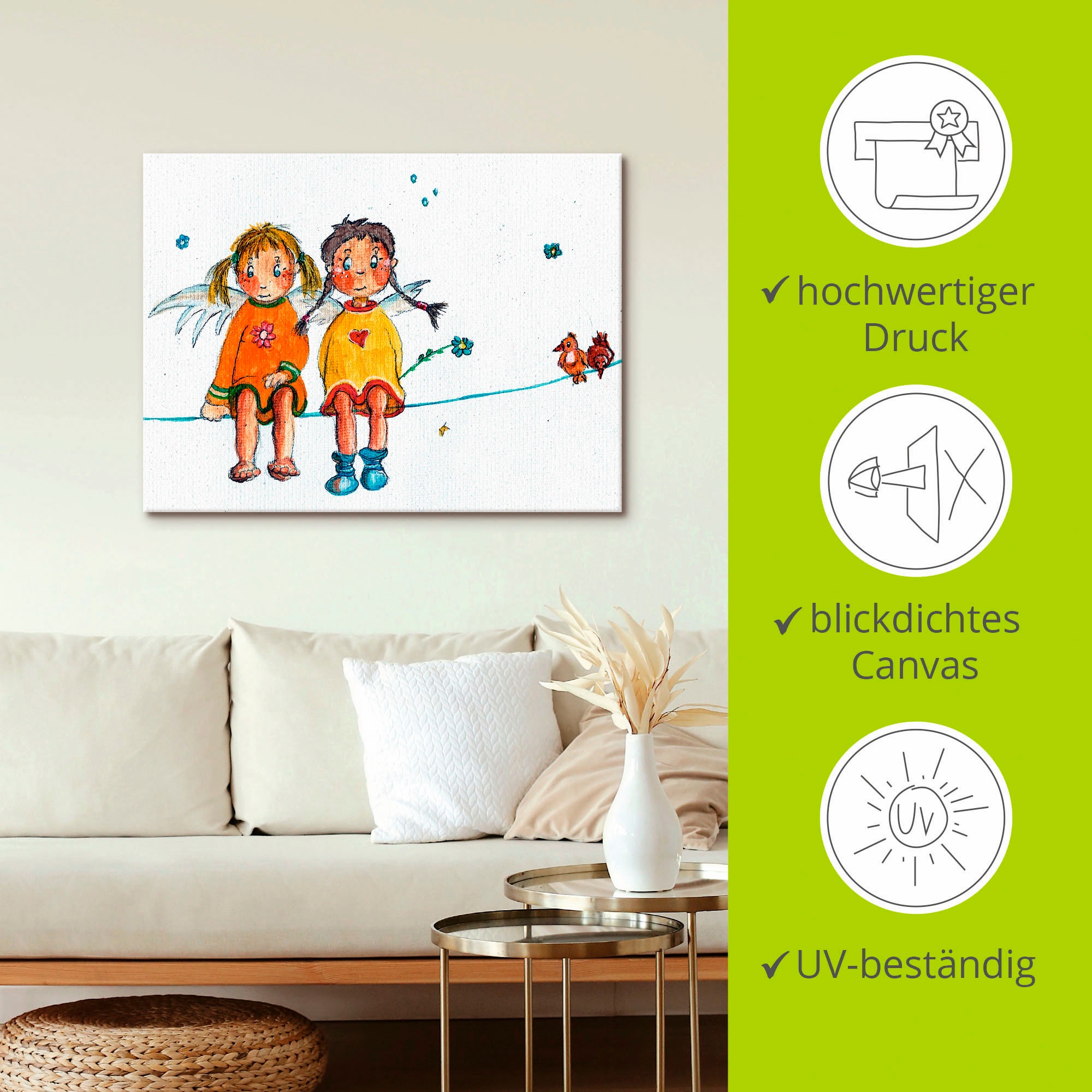 Artland Leinwandbild »Zwei Engelchen sitzen auf Wäscheleine« 1 Stk. tlg. auf Holzrahmen gespannt