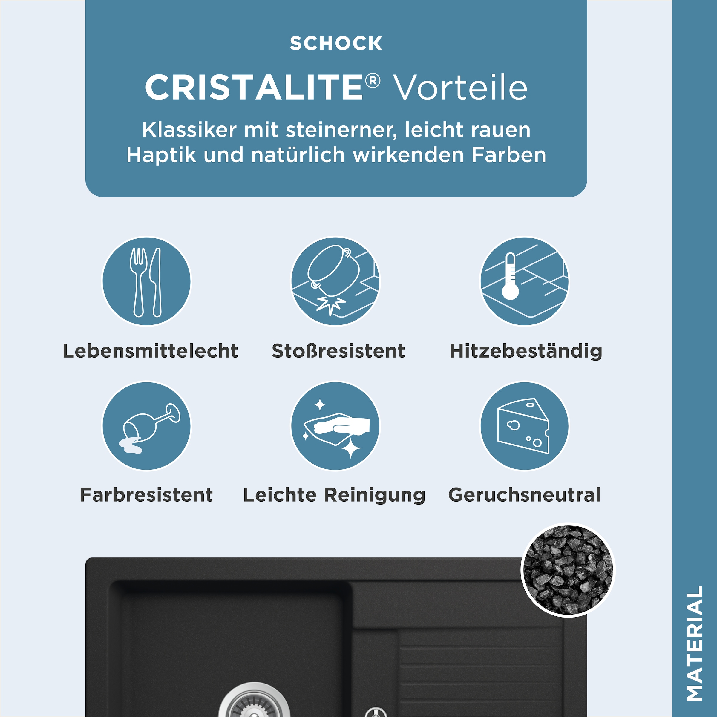 Schock Évier en granit »Lima D-100S« 78/50 cm, Auflagespüle