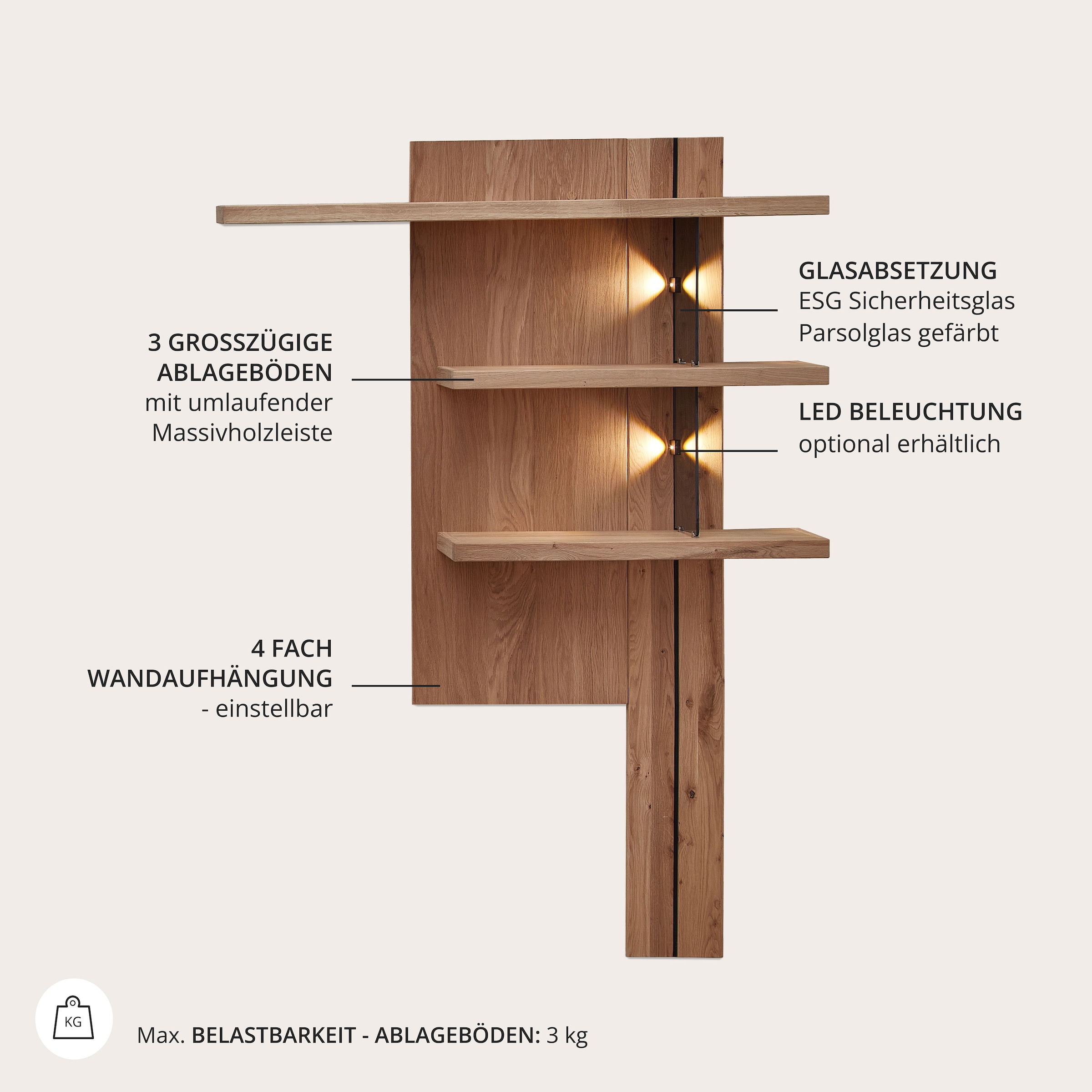 Wohnconcept Meuble mural »Donna Wohnwand, 310x207x50 (BxHxT) Echtkork Absetzung« 3 cuis tlg.