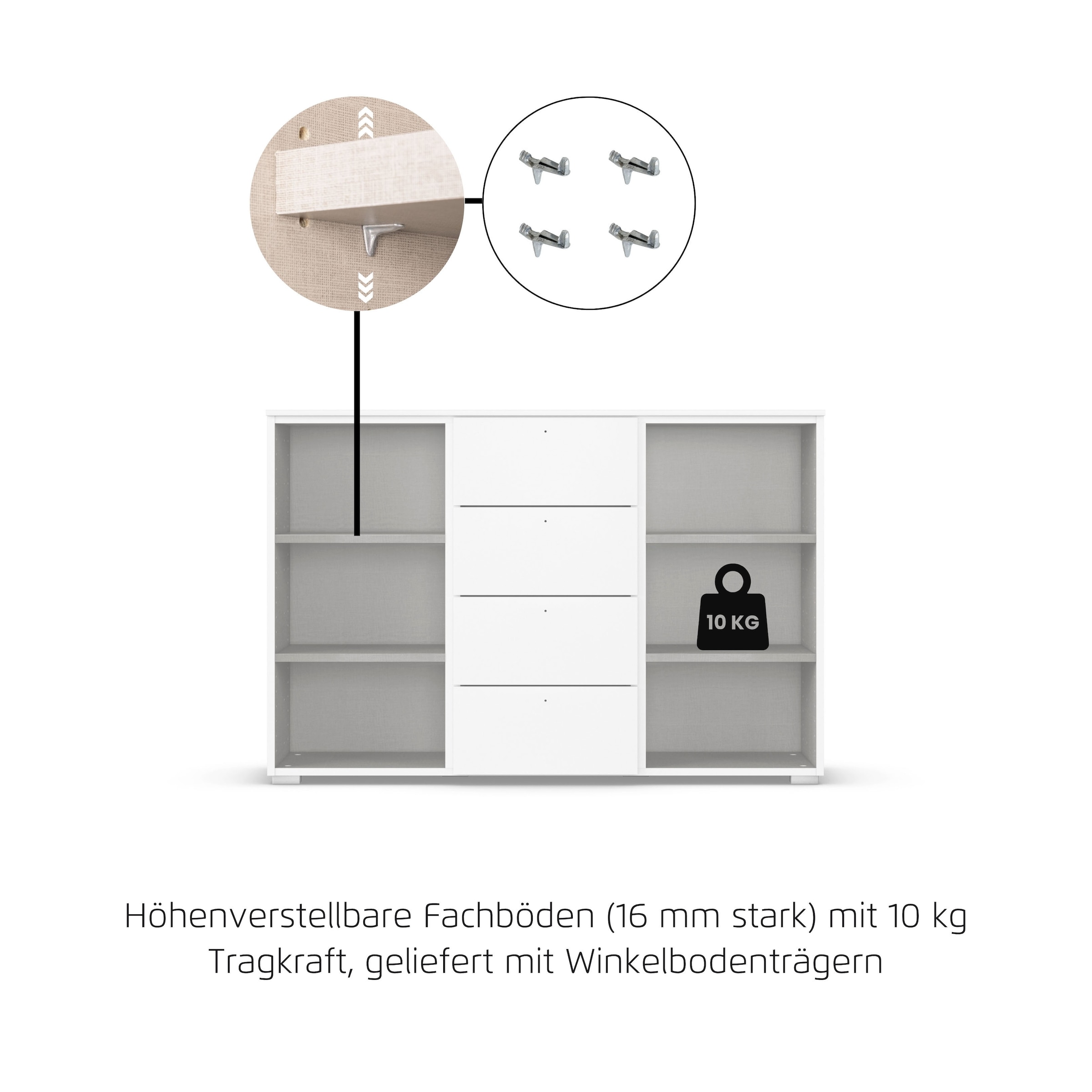 GOODproduct Kombikommode »Sideboard Schubladenkommode AGORDO mit Dekor- oder Hochglanzfront« in zwei Griff-Farben, Breite 120 cm,  vier grosse Schubladen, mit insgesamt 4 Einlegeböden MADE IN GERMANY