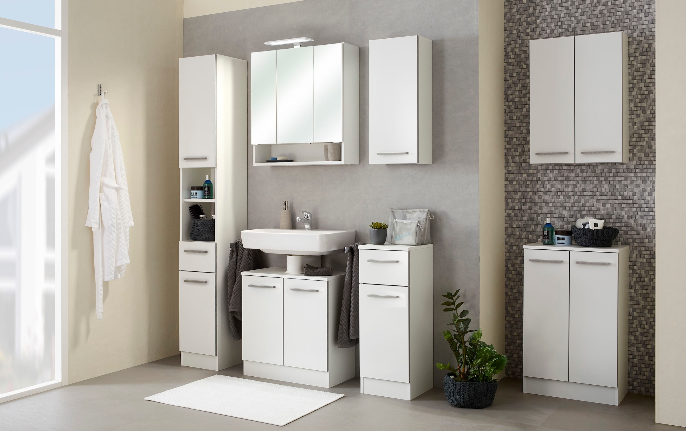Saphir Armoire basse »Quickset 953 Badschrank mit 1 Tür und 1 Schublade, 30 cm breit« meuble sous lavabo avec amortisseur de porte, poignées effet béton