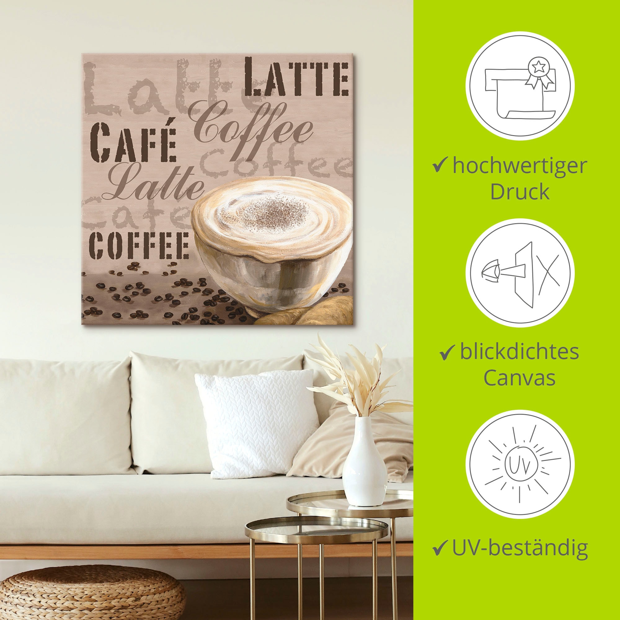Artland Tableau sur toile »Milchkaffee« 1 cuis tlg. auf Holzrahmen gespannt