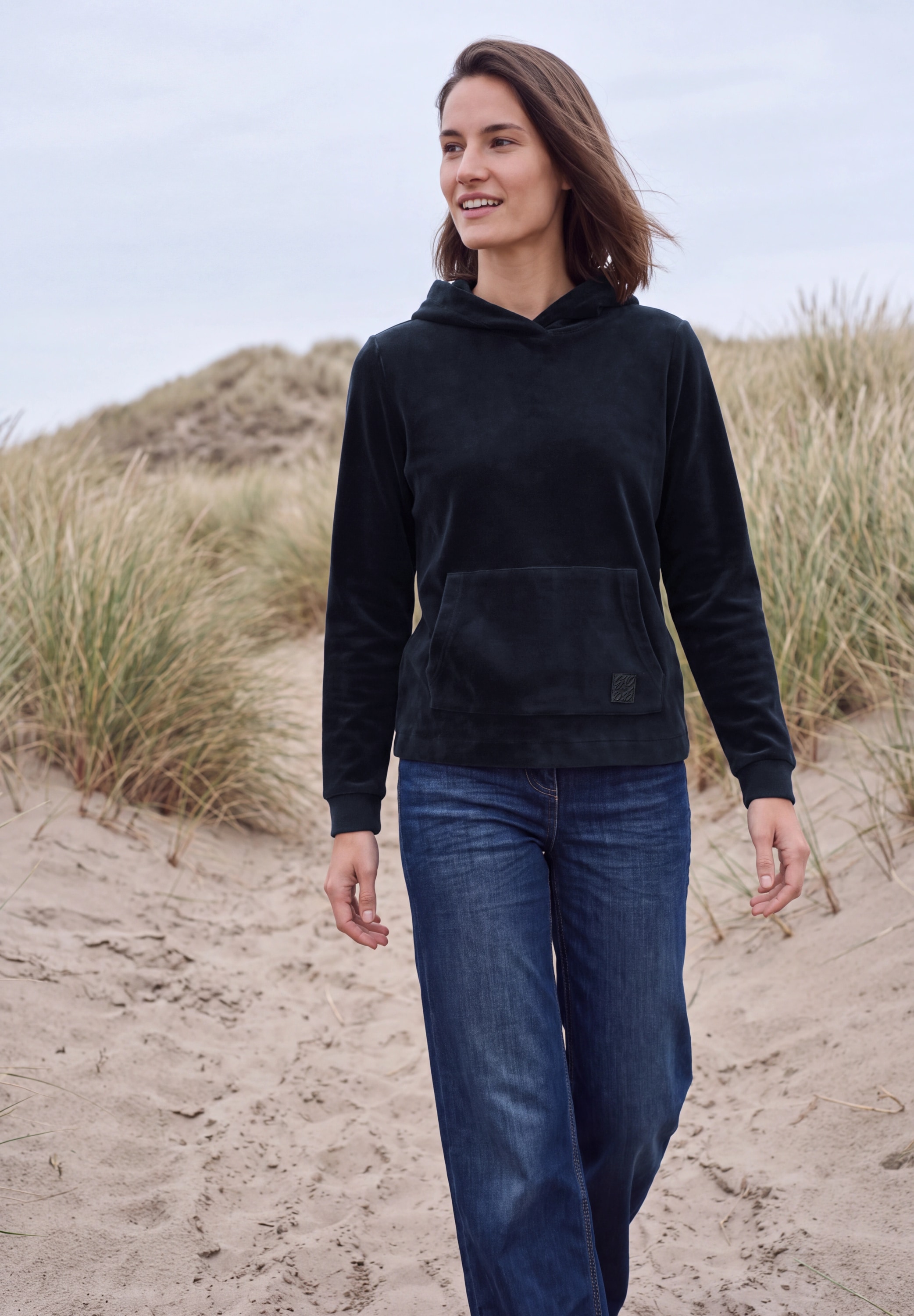 Cecil Kapuzensweatshirt , Cord-Qualität, mit Elasthan, Kängurutasche
