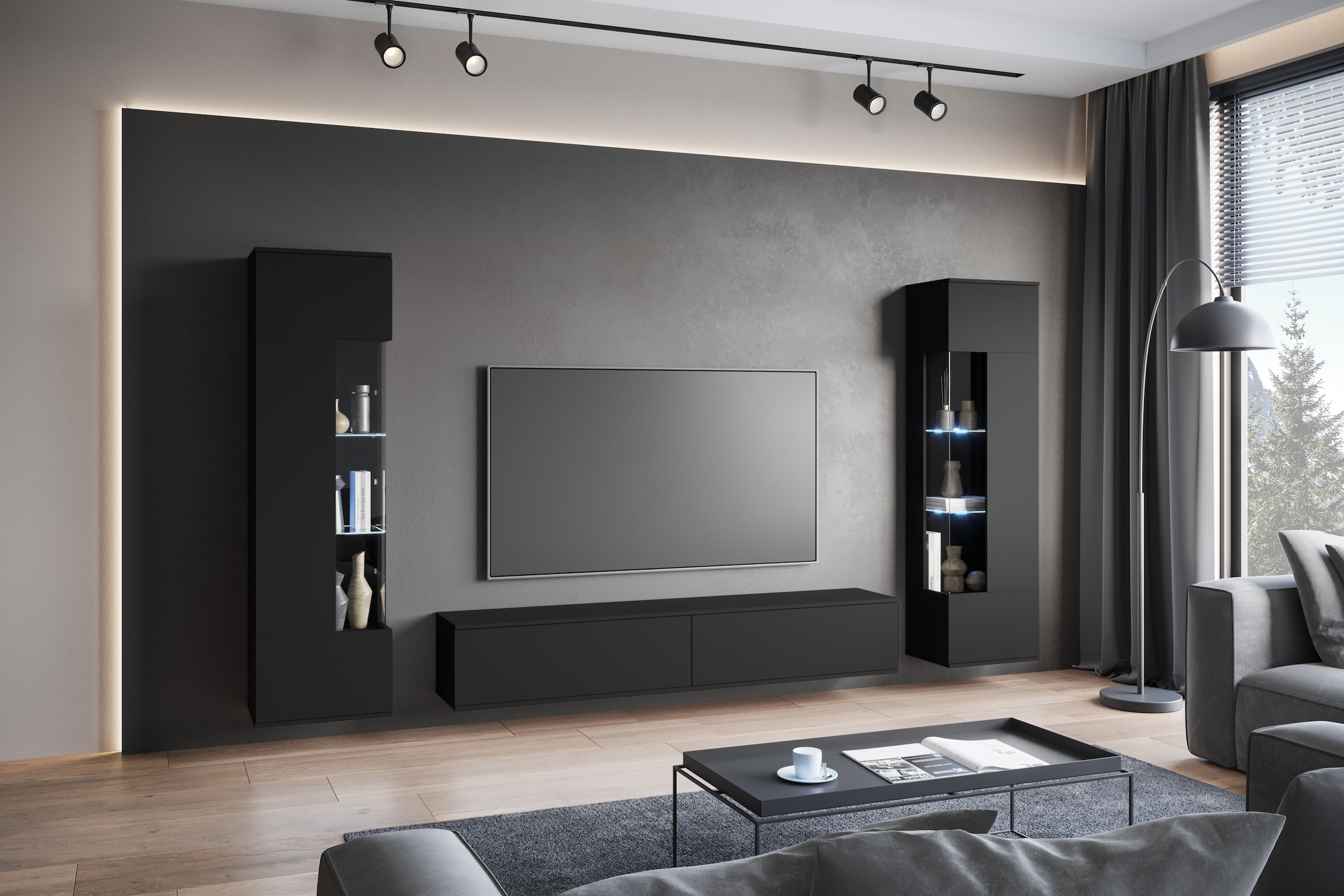 GOODproduct Wohnwand »Kenia, Vitrine Türanschlag links/rechts wechselbar« 3 Stk. tlg.