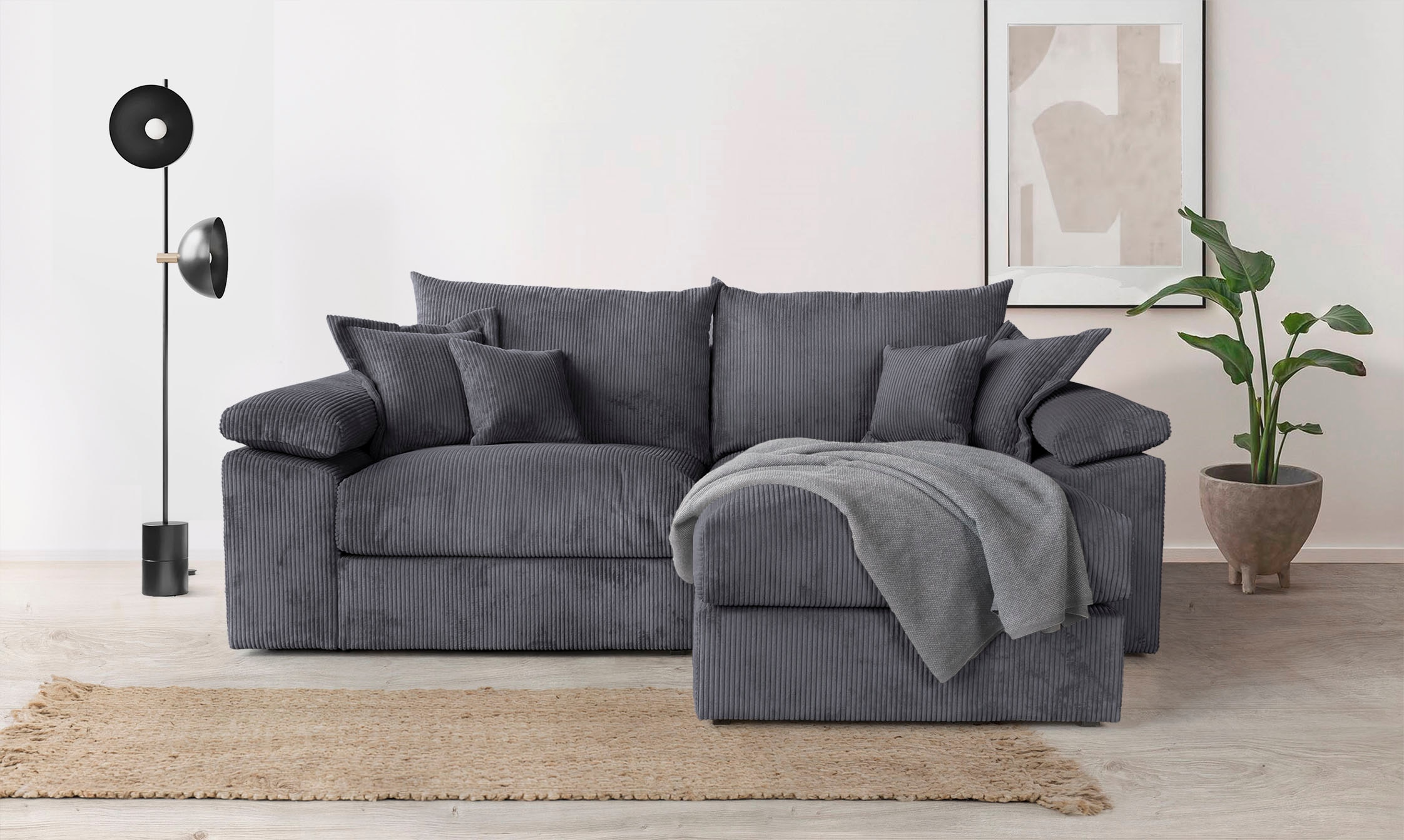 Home affaire Ecksofa »Soft&Cosy XL L-Form, B: 246 cm« Mega-Sofa, Cord oder Chenille-Struktur, mit Federkern & 4 Zierkissen