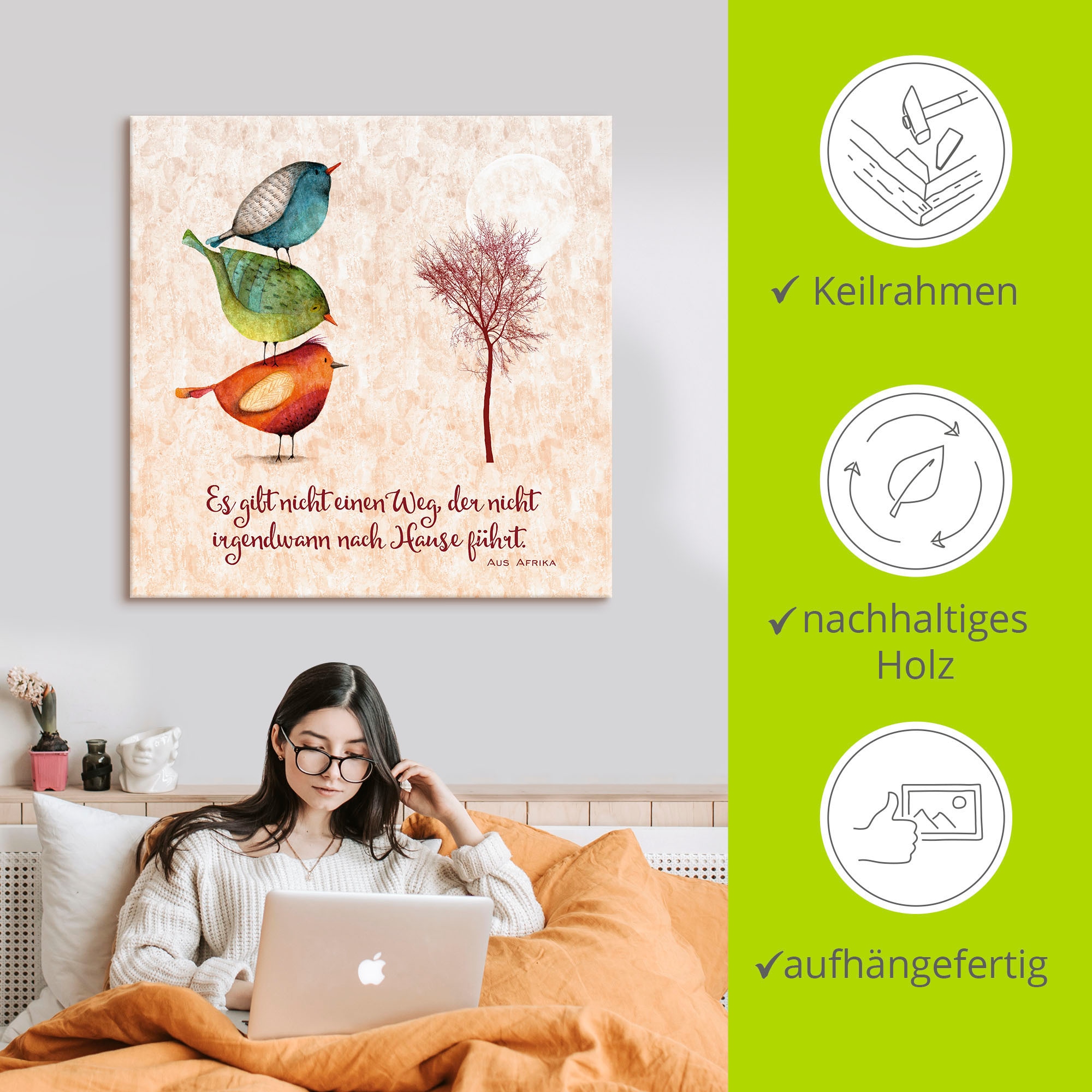 Artland Tableau sur toile »Lebensweisheit Zu Hause« 1 cuis tlg. auf Holzrahmen gespannt