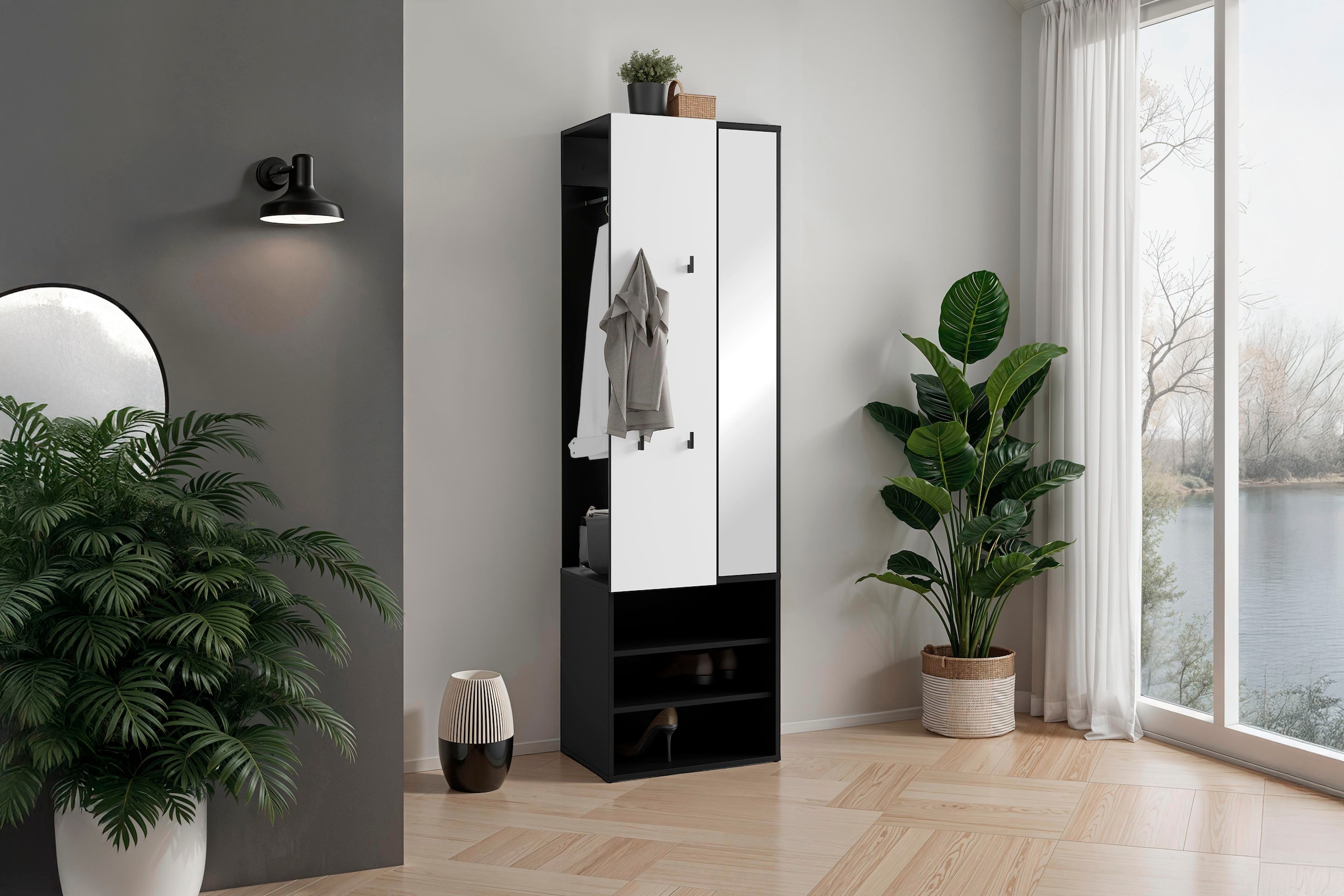byLIVING Vestiaire compact »Dielen - Set Andorra« 1 cuis tlg. maximale Ordnung auf wenig Fläche mit Spiegel, Kleiderstange und Haken