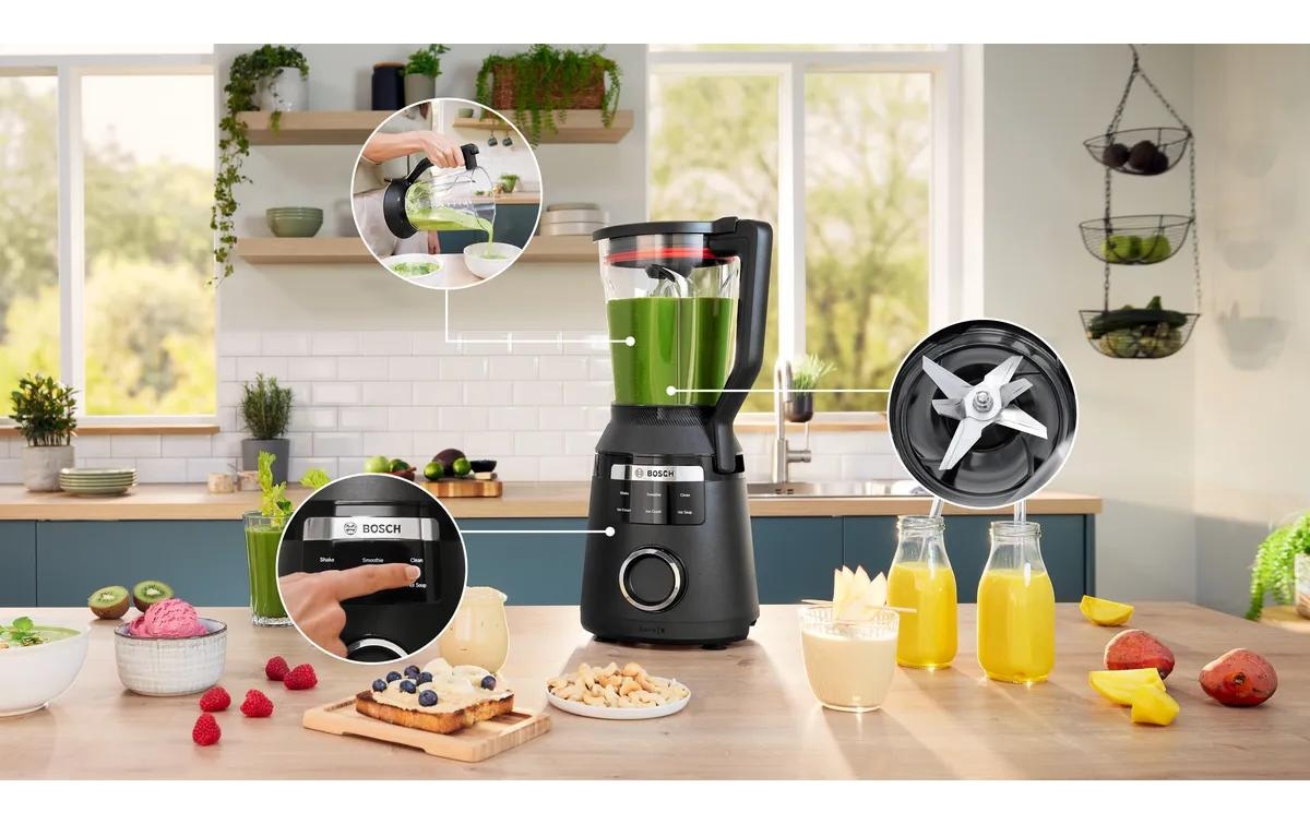 BOSCH Mixeur sur pied »VitaPower Serie 6  MMBD665B1, Hochleistungsmixer, 45.000 rpm, schwarz« 1800 W 2l, 6 Automatikprogramme inkl heisse Suppe, Stopfer, Sicherheitsdeckel