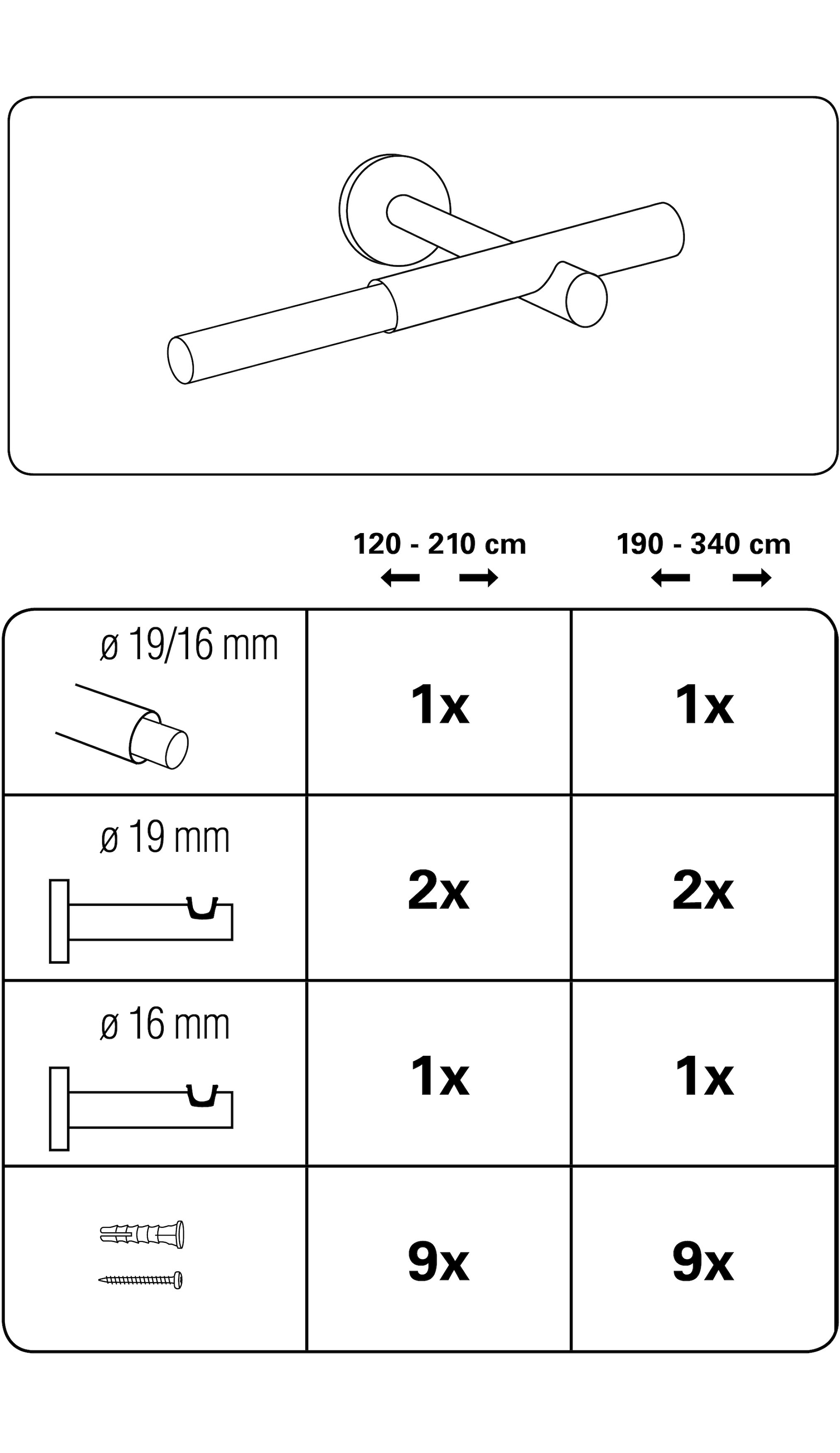 GARDINIA Tringle à rideaux »Set Sol 1-Lauf« Ø 1,9 mm 1 läufig-läufig mit Bohren, Wandmontage, Metall, Gardinenstangen Set aus Metall