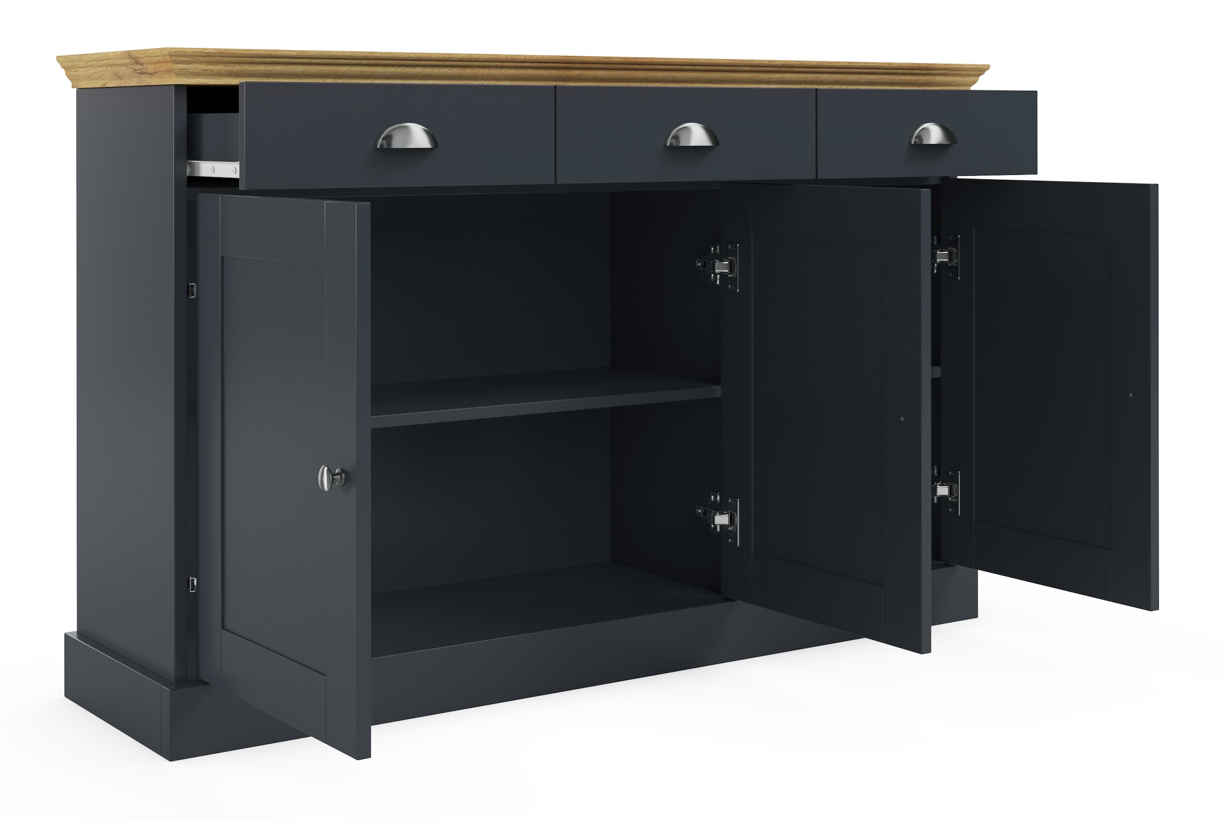GOODproduct Buffet »Motala« Kommode, 3 Schubladen und 2 verstellbare Einlegeböden, Breite 125 cm