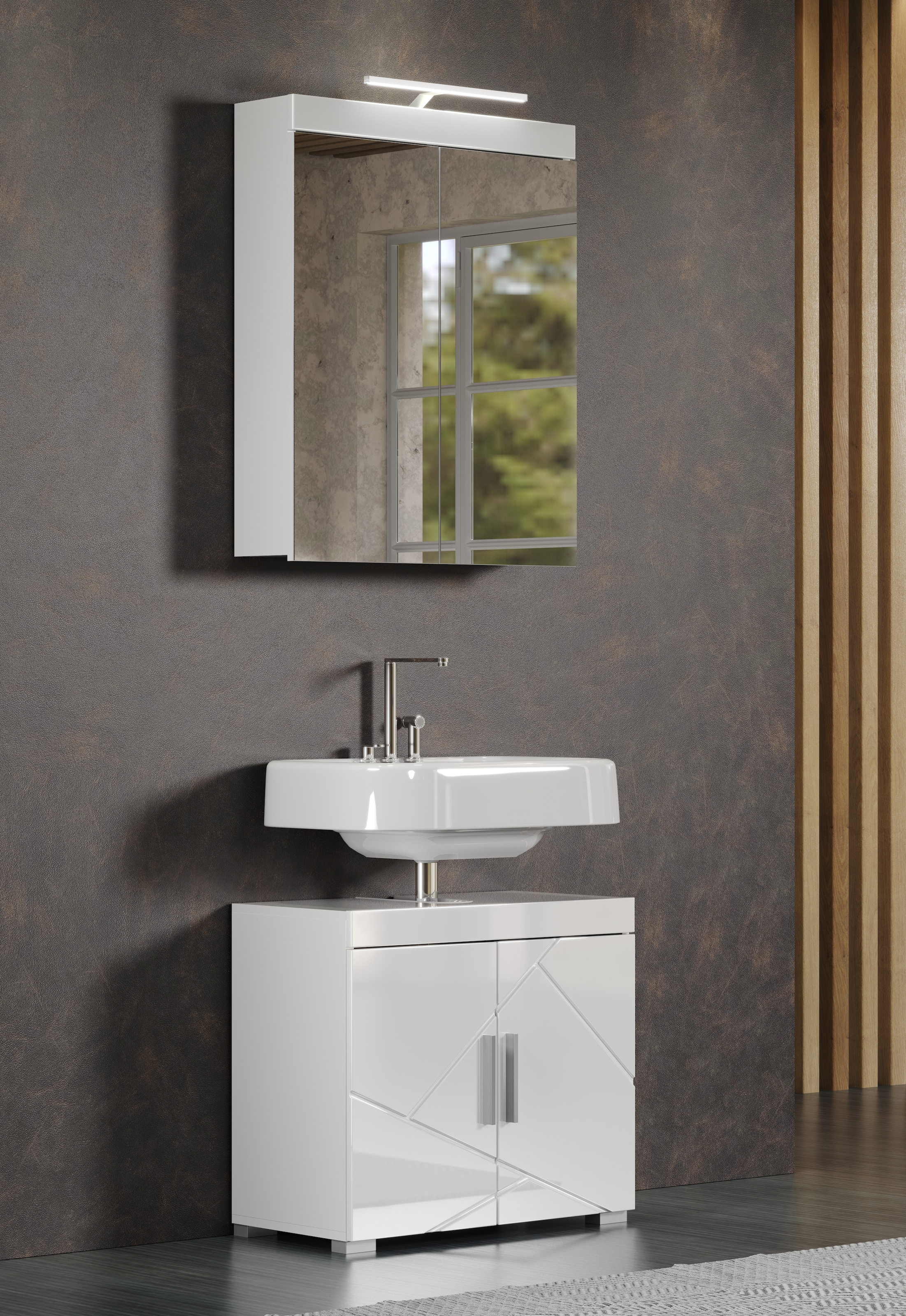 welltime Waschbeckenunterschrank »Avena« 1 Stk. tlg. Waschbeckenunterschrank mit Türen & Einlegeboden – (B/T/H) 60/34/56 cm