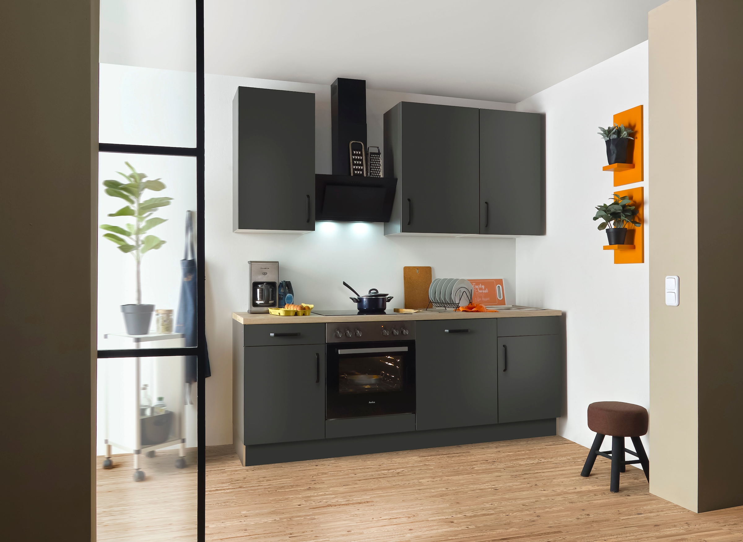 wiho Küchen Kitchenette »"Simi", wahlweise mit E-Geräten, mit verstellbaren Füssen« fonction soft-close dans tiroirs et coulisses, largeur 220 cm