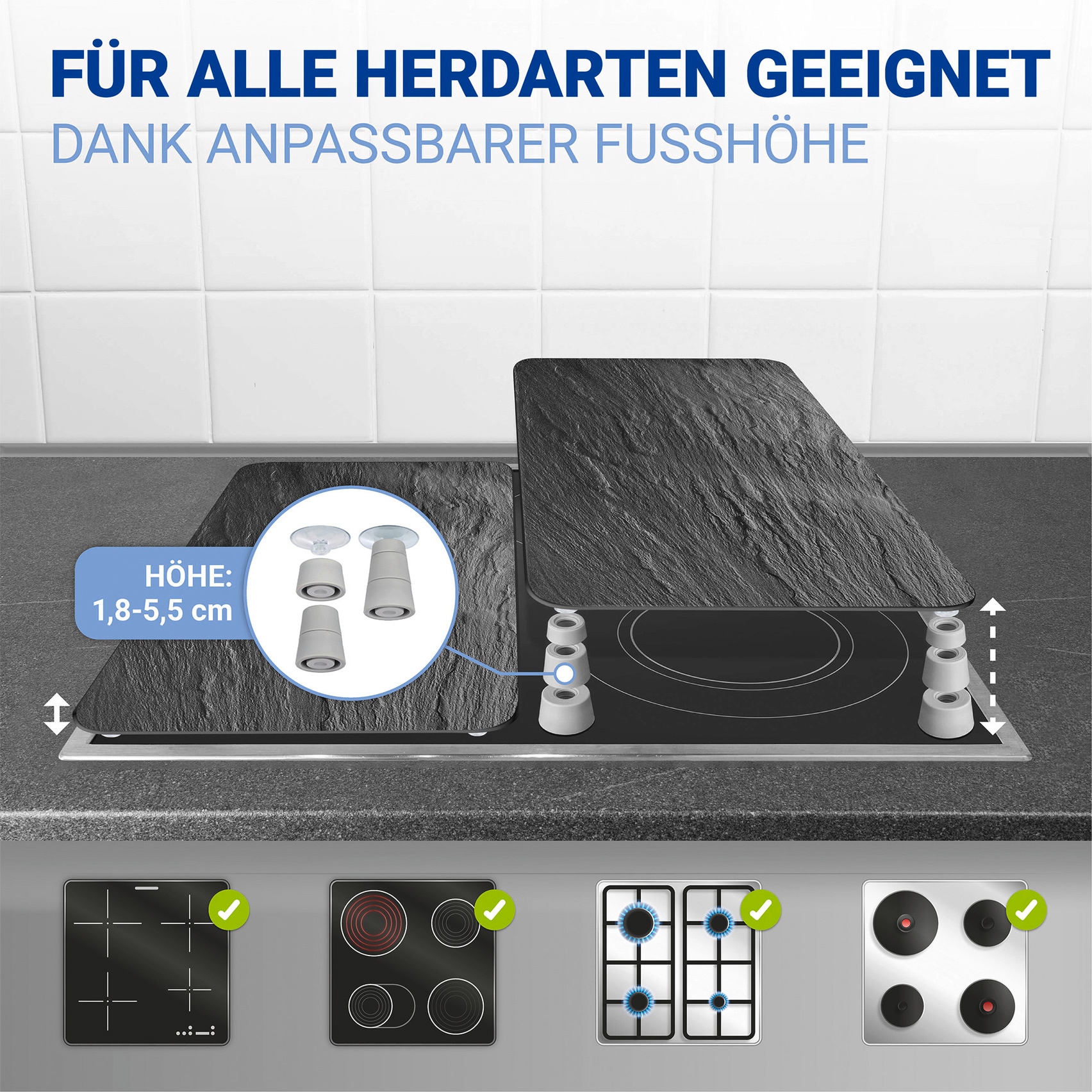 WENKO Herdblende-/Abdeckplatte »Universal Modell Schiefer« Herdabdeckung für alle Herdarten, kratzfest, mit rutschfesten Füssen