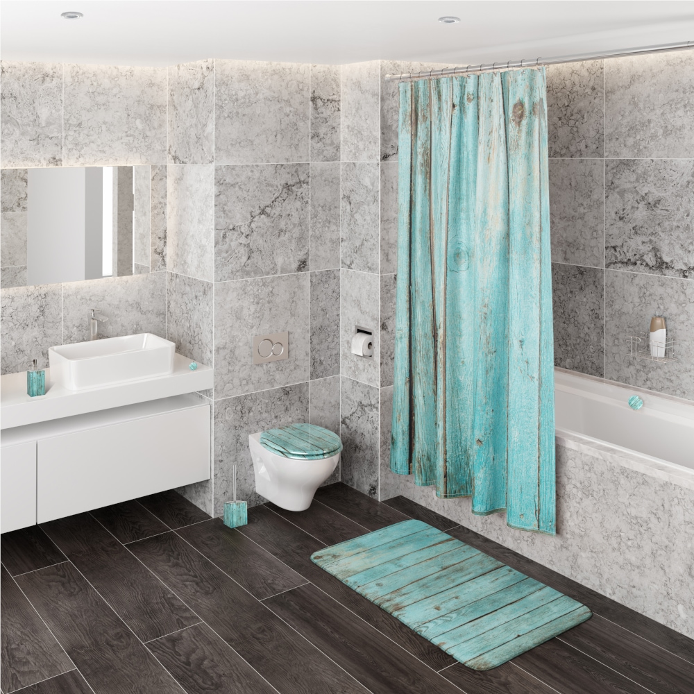 Sanilo Set d'accessoires de salle de bain »Lumber« bestehend aus WC-Sitz, Badteppich, Stöpsel, Seifenspender, WC-Bürste