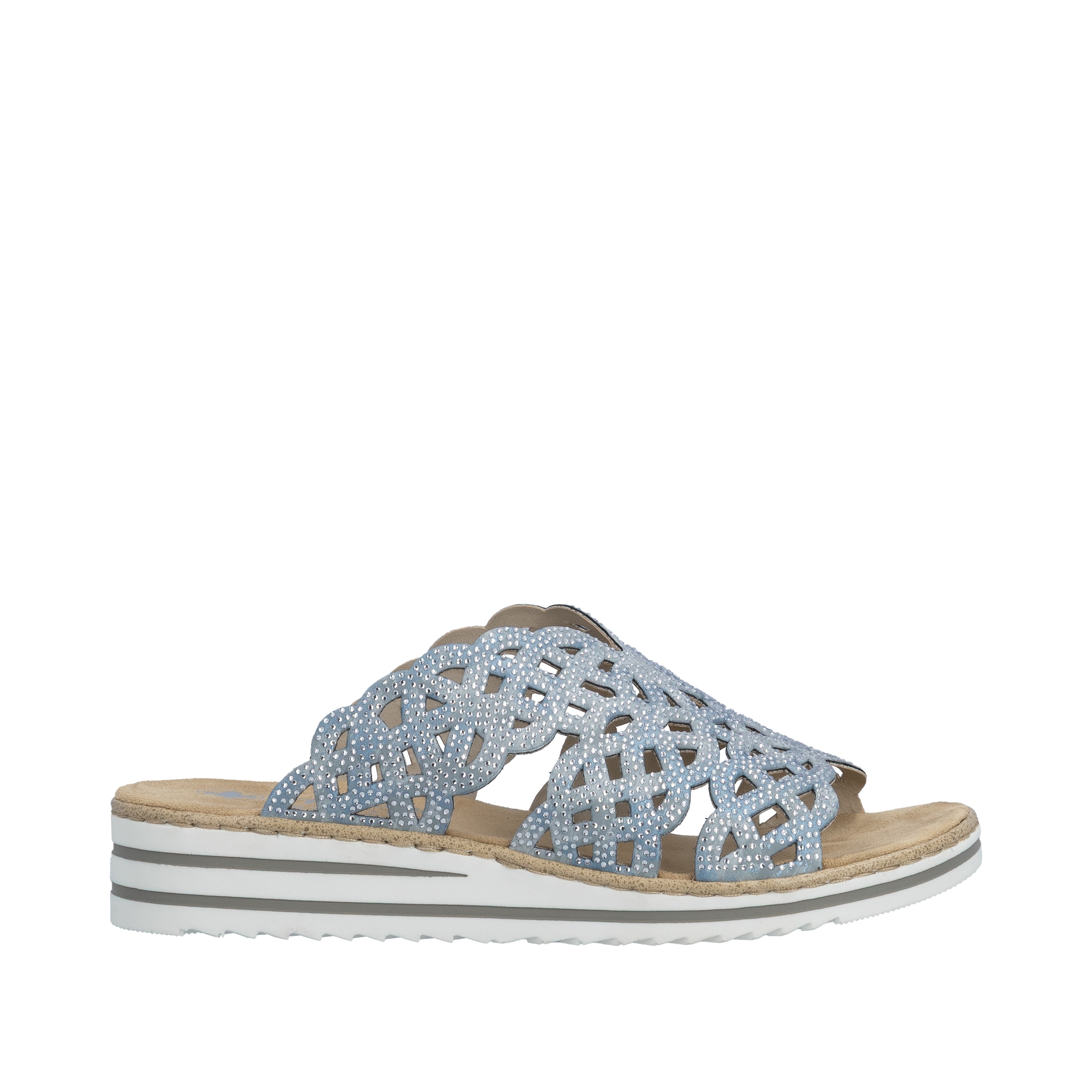 Rieker Pantolette  Sommerschuh, Strandschuh, Hausschuh, Keilabsatz, mit Strass-Steinchen