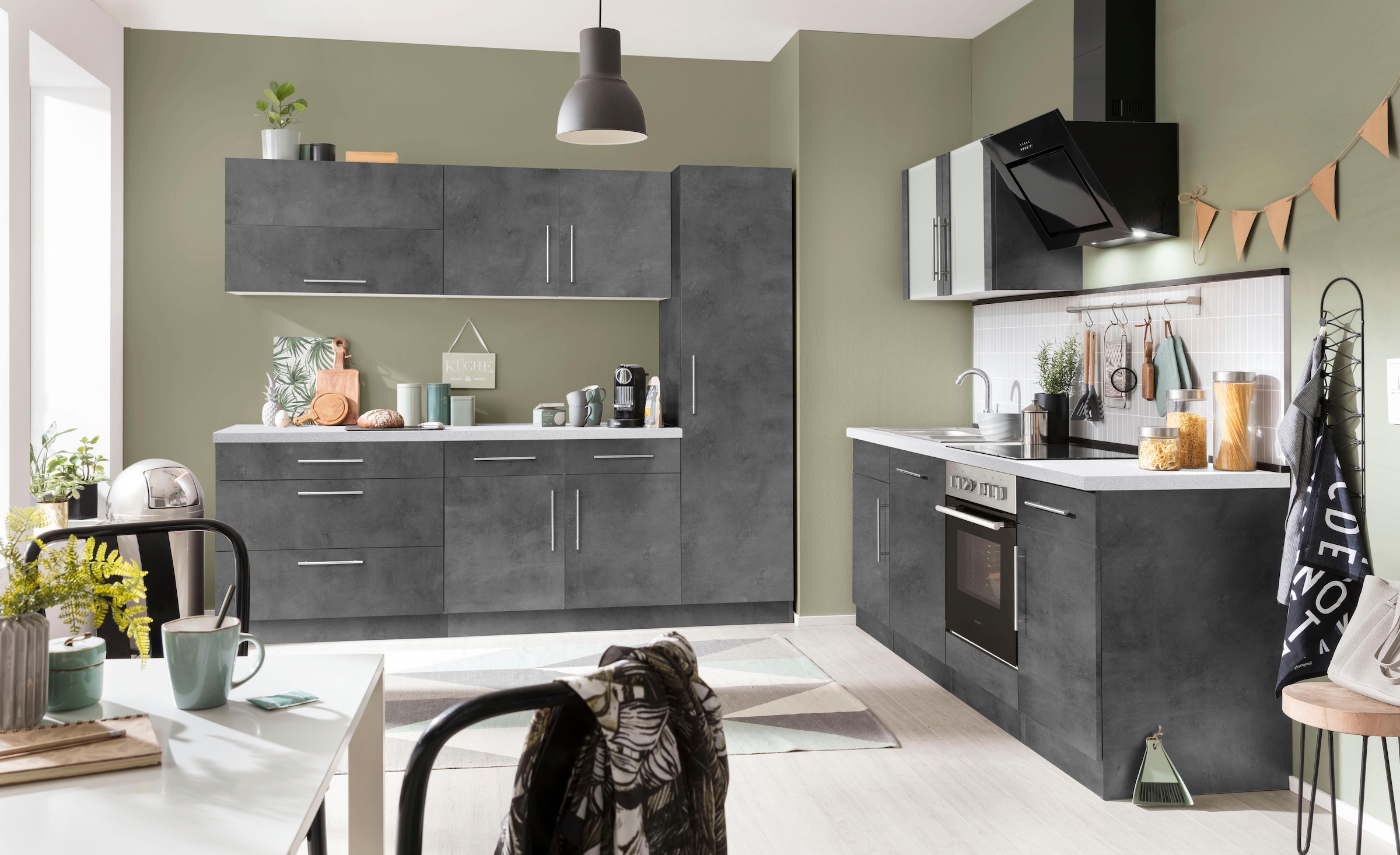 wiho Küchen Armoire suspendue en verre »Cali, TOPSELLER« Front mit Glaseinsatz