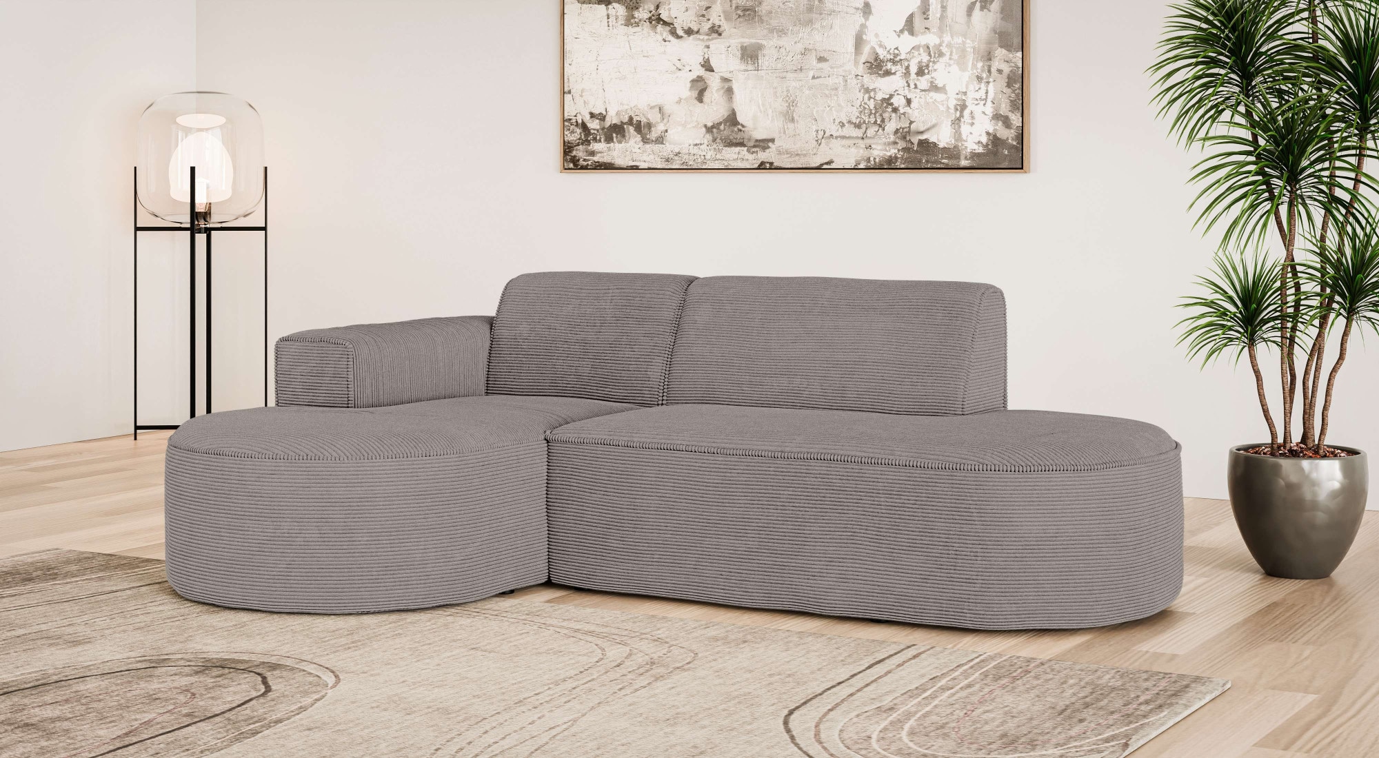 GOODproduct Canapé d'angle »ADELLA Design-Sofa mit Recamiere rechts/links, 248/159/76 cm« L-Form mit Wellenunterfederung, runde Form, auch in Cord