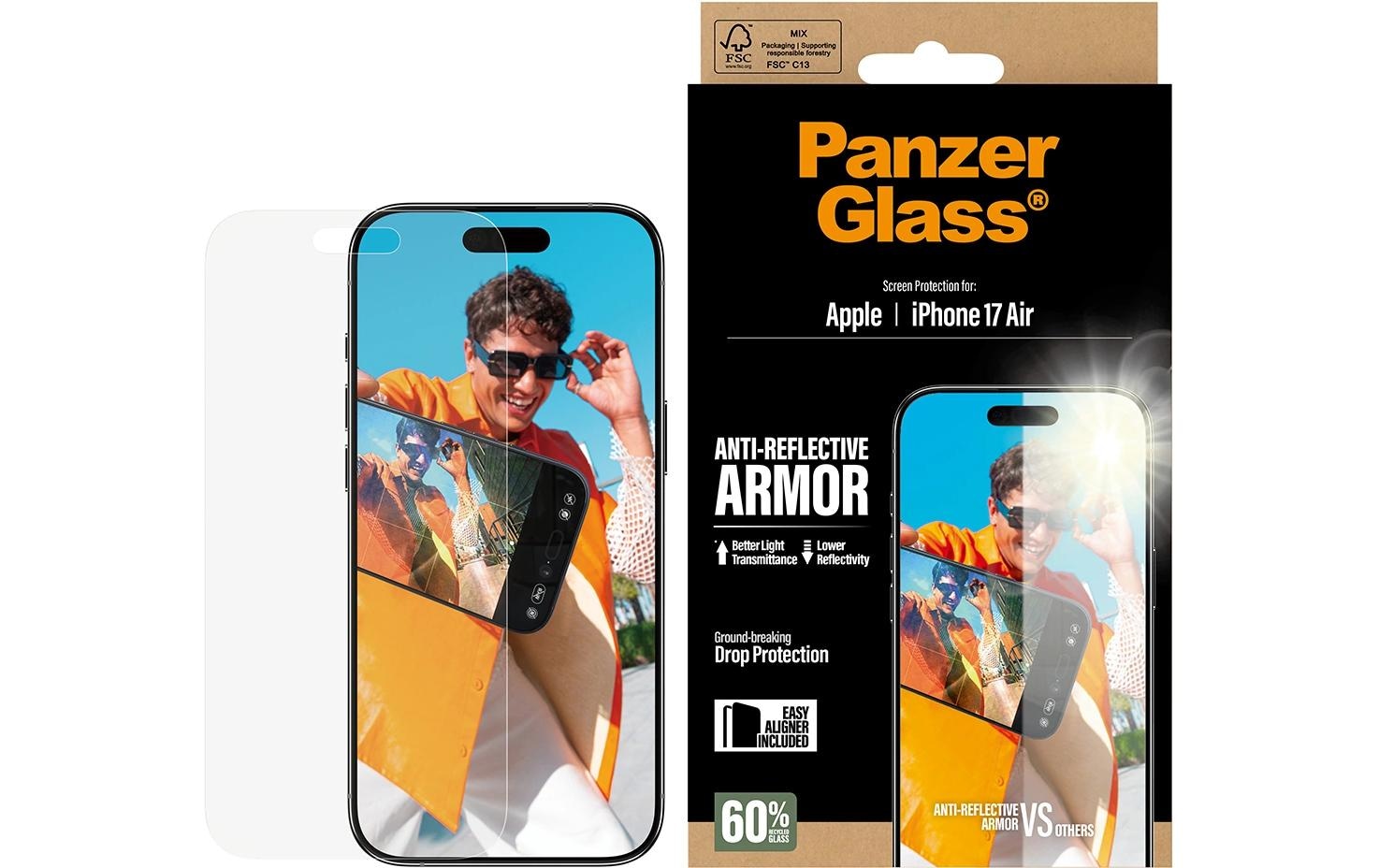 PanzerGlass Film de protection d'écran »Anti-Reflective Armor Screen Protector« für Apple iPhone Air Displayschutzfolie, Schutzfolie, Bildschirmschutz, kratz- & stossfest