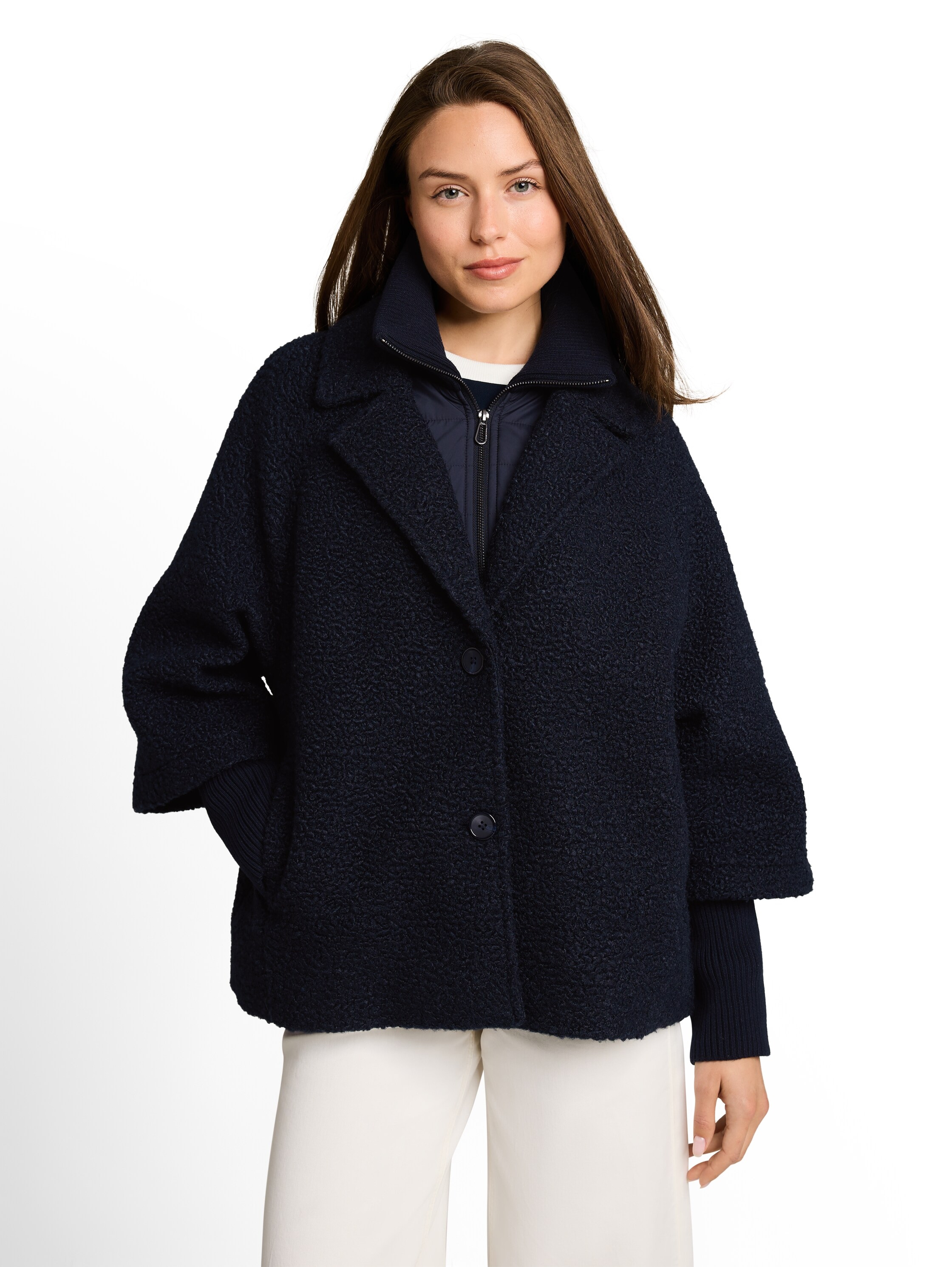 TOM TAILOR Fellimitatjacke »Regular« ohne Kapuze mit Reverskragen und Stehkragen-Inlay  und Knopfleiste