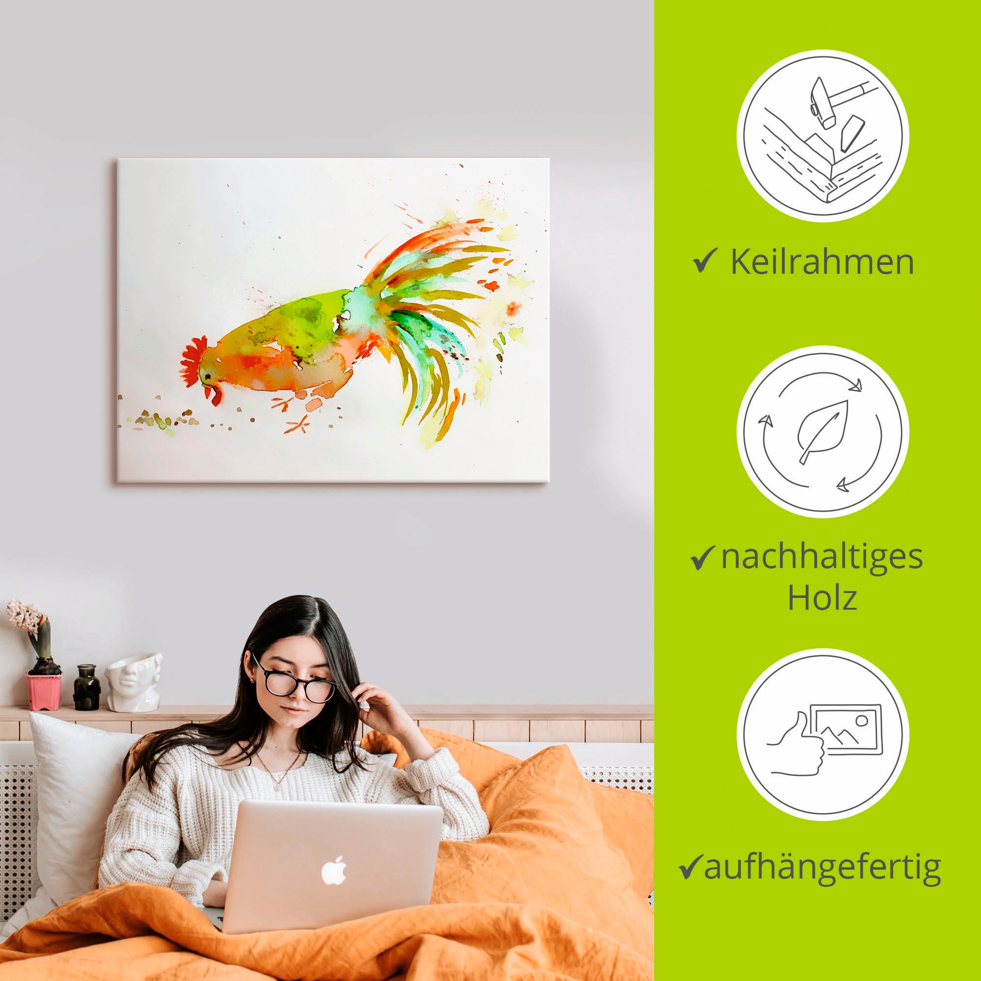 Artland Tableau sur toile »Hahn« 1 cuis tlg. auf Holzrahmen gespannt