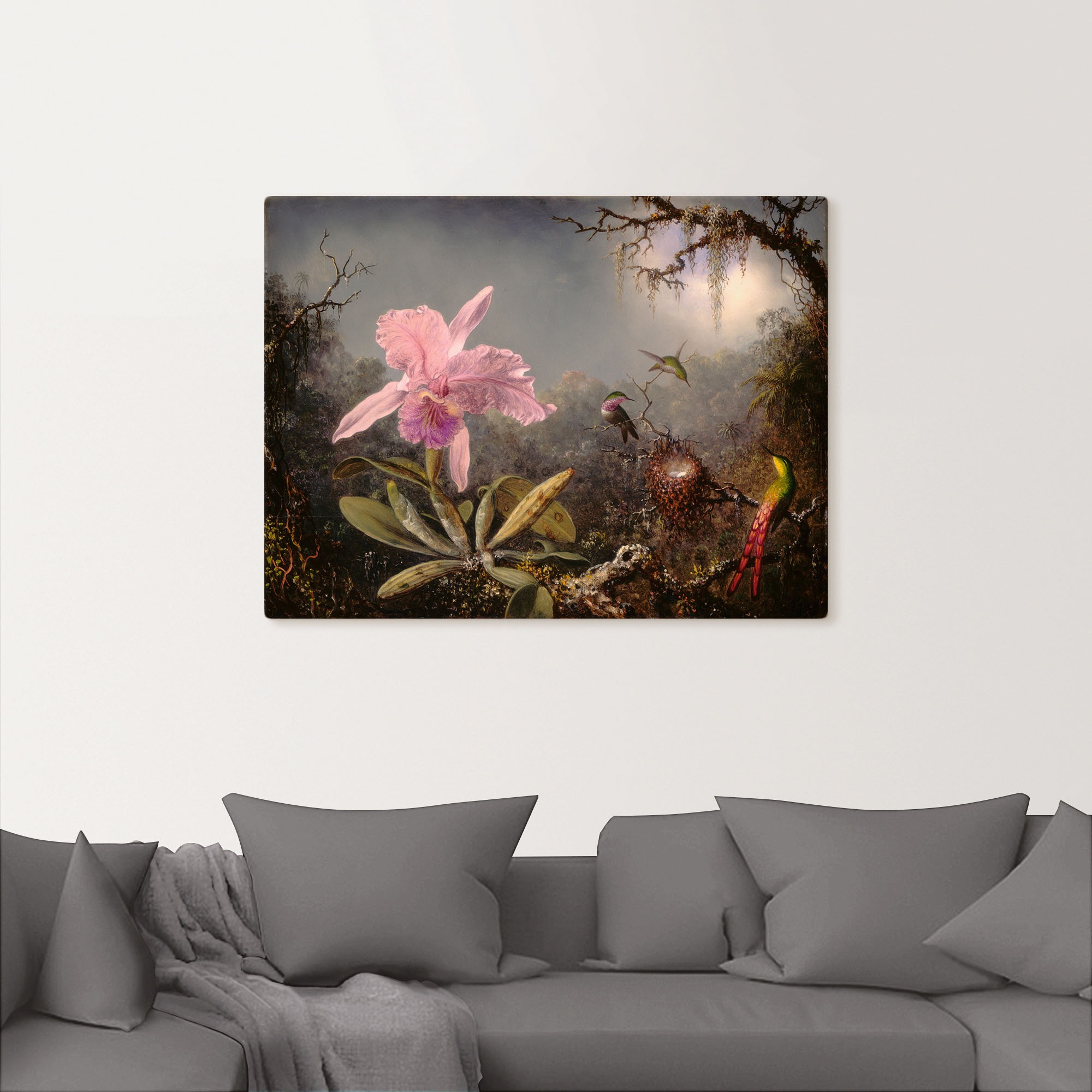 Artland Tableau sur toile »Cattleya Orchidee und drei Kolibris.« Images de fleurs 1 cuis tlg. tendu sur cadre en bois