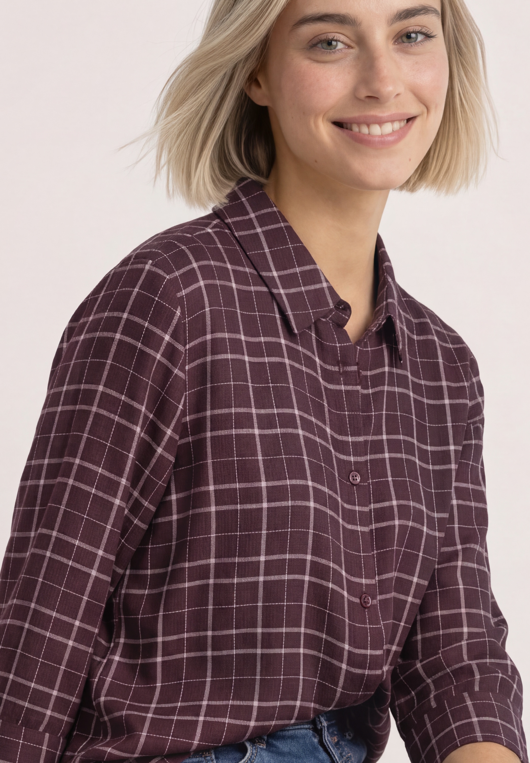 STREET ONE Blouse à pression chemise à manches 3/4 / à carreaux