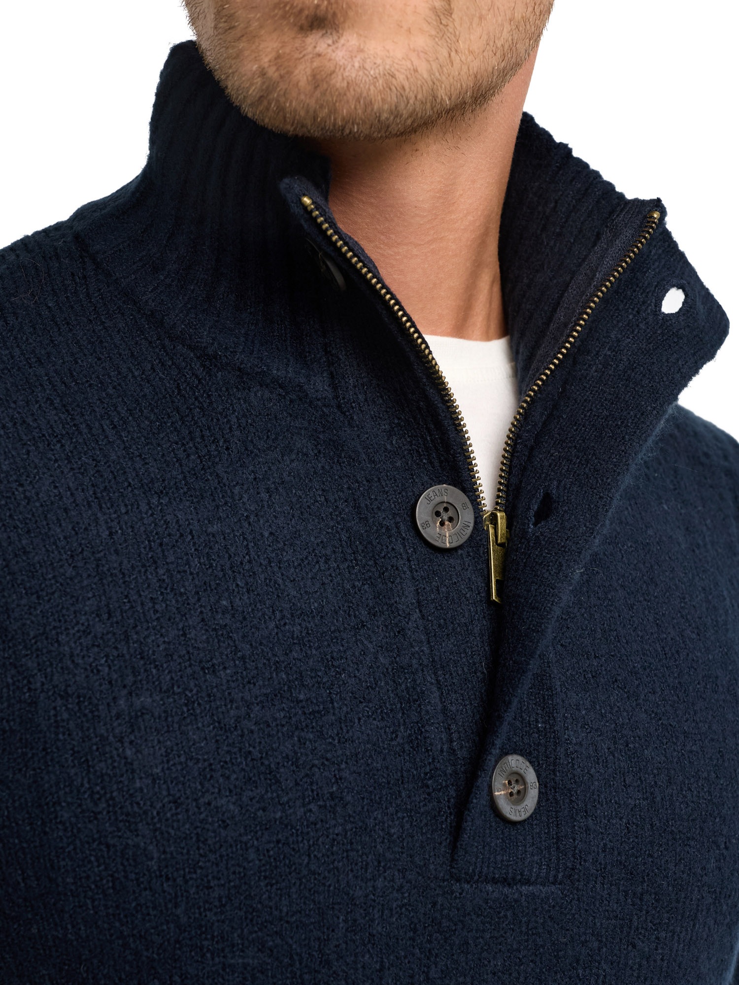 Indicode Strickpullover »INVestdale ½ placket« Materialmix, regular fit