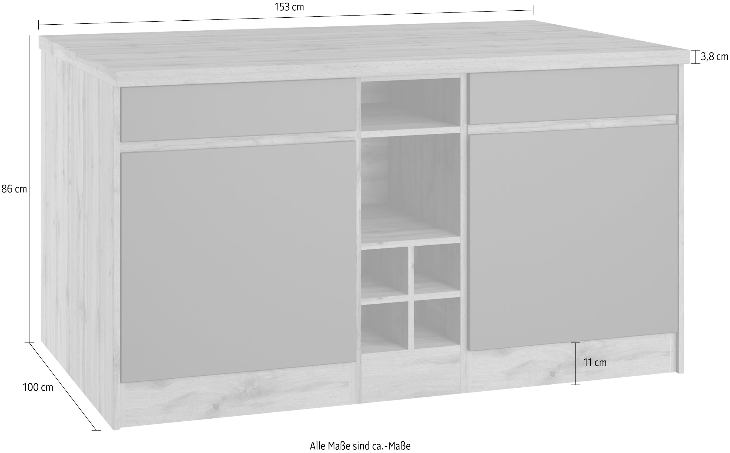KOCHSTATION Îlot de cuisine »KS-Riesa« largeur 153 cm, profondeur 100 cm, façades MDF