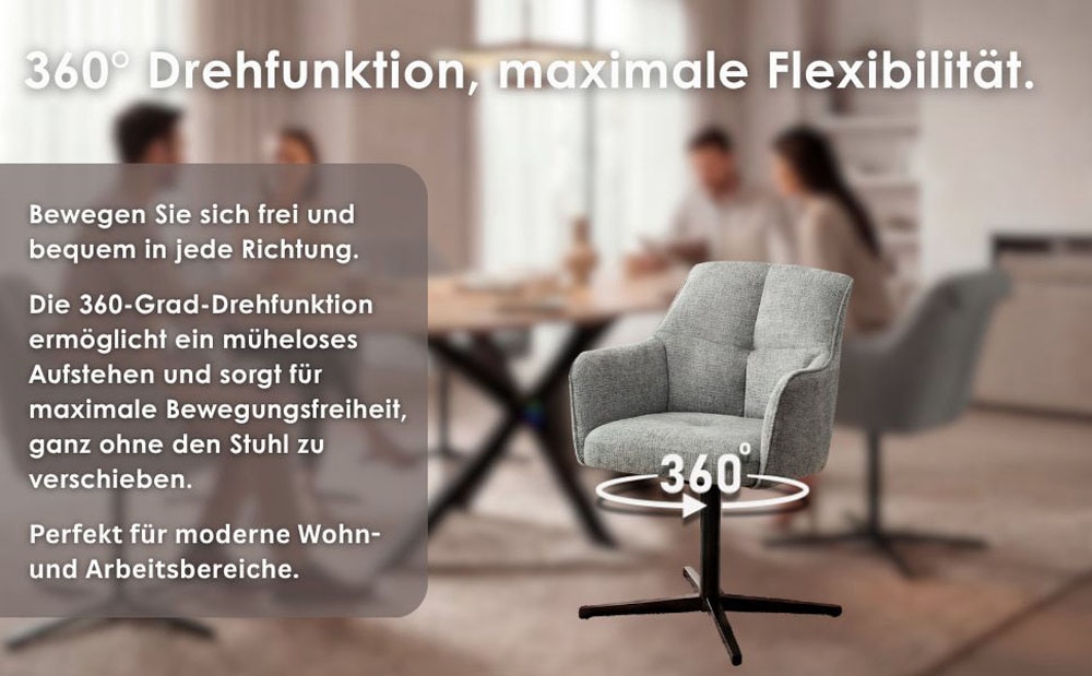 byLIVING Chaise de salle à manger »MEXICO« (Ensemble) 2 cuispivotant à 360°, ressorts ensachés, double rembourrage au dos