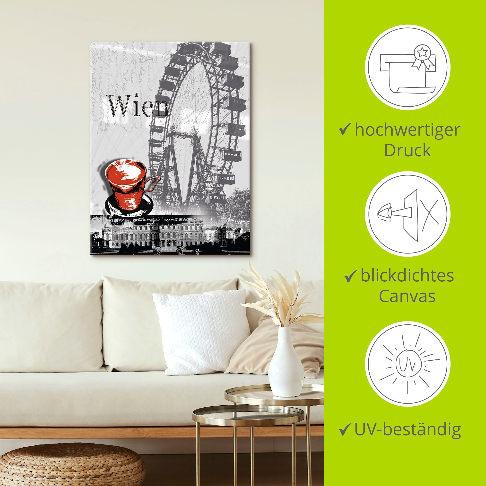 Artland Leinwandbild »Wien - Melange - Kaffee« Gebäude 1 Stk. tlg. auf Holzrahmen gespannt