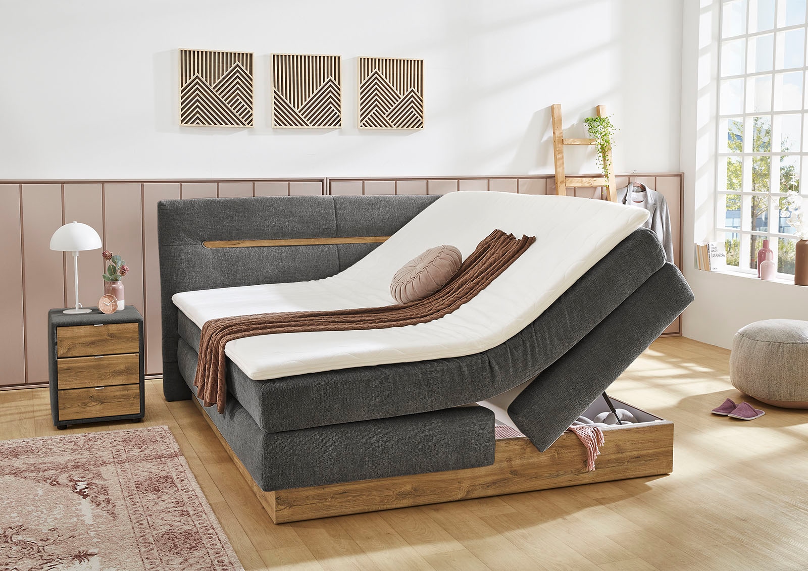 Jockenhöfer Gruppe Lit boxspring »Nika erhältlich in der Grösse 180x200cm« avec coffre de lit, matelas 7 zones, surmatelas, plusieurs degrés de fermeté au choix