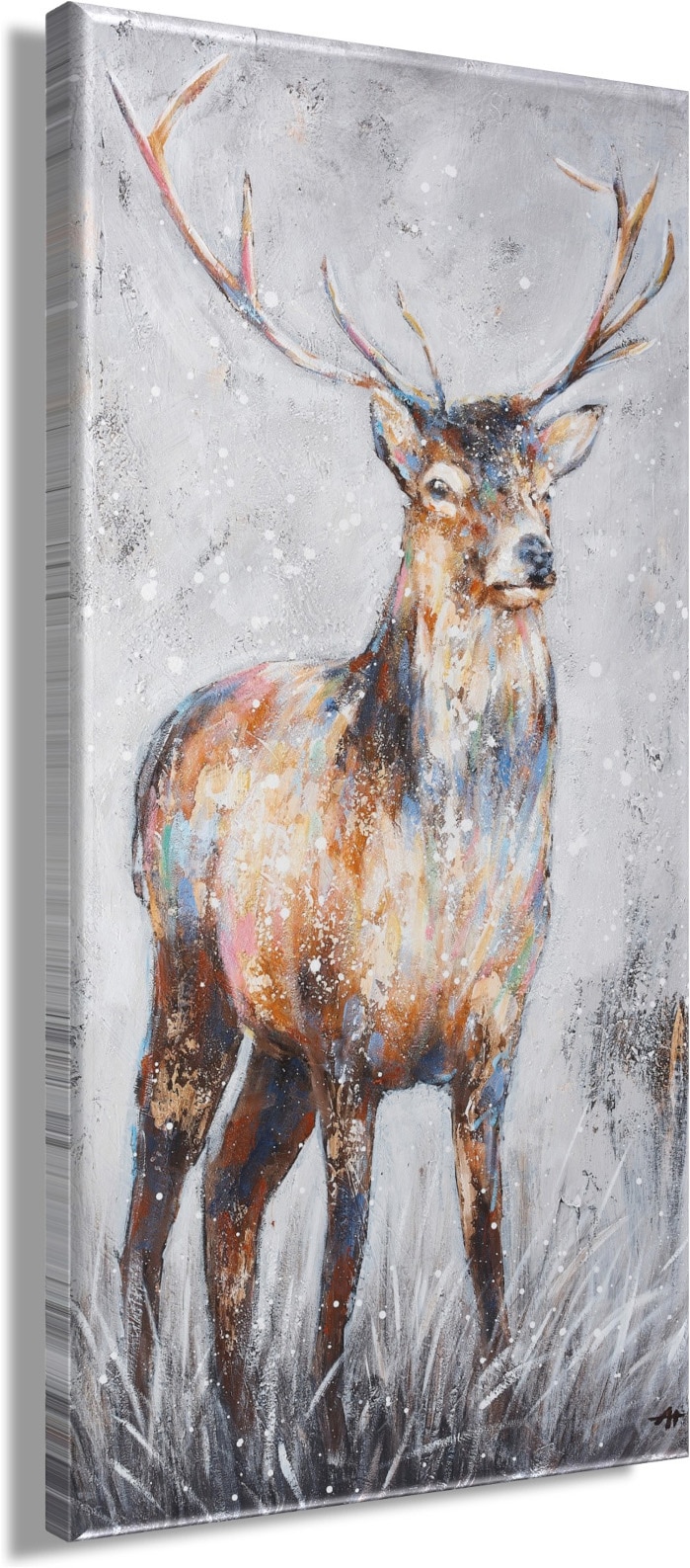 Bönninghoff Peinture à l'huile »handarbeit HIRSCH 40x80 cm – Wandbild Kunst Deko modern« Animaux | Art | Cerf | Cerfs | Images de cerfs 1 cuis tlg. fabriqué à la main, chaque image est unique