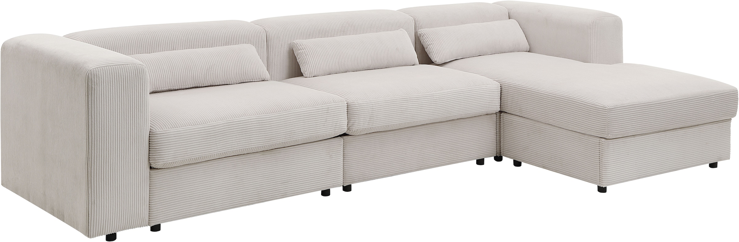 ATLANTIC home collection Ecksofa »Uno, L-Form, Breite: 307cm« beidseitig montierbarem Longchair,mit Taschenfederkern, in Cord
