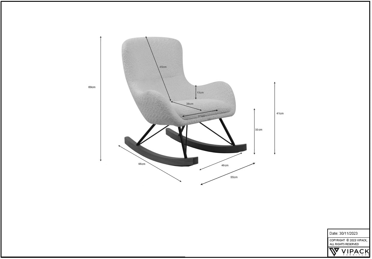 Vipack Chaise à bascule »für Kinder in flauschigem Bouclé Stoff gepolstert, zeitlose Optik« () 1 cuispermet des mouvements de balancement doux, patins avec protection de sol en feutre