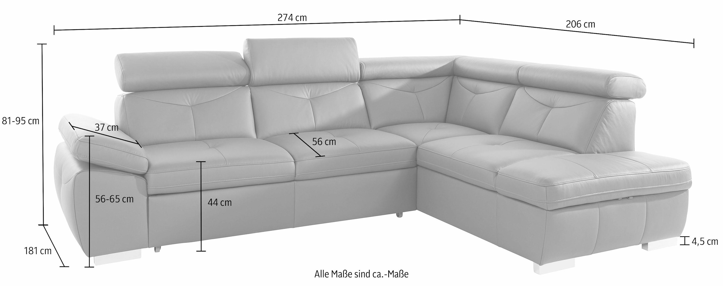 exxpo - sofa fashion Canapé d'angle »Spring, super bequem und komfortabel mit Armteil- und Kopfteilfunktion« wahlweise mit Bettfunktion und Bettkasten, L-Form