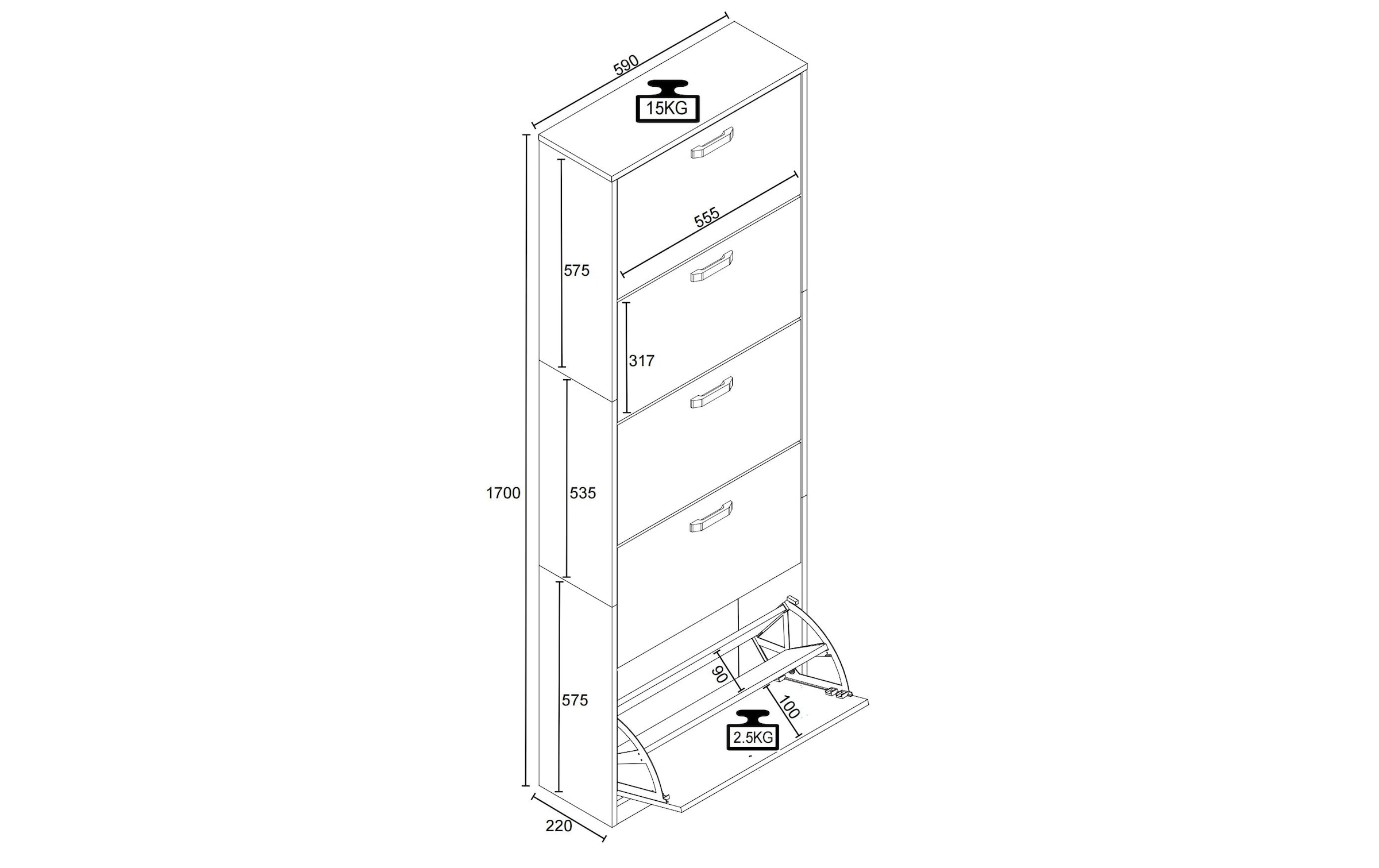 VCM Armoire à chaussures »Halom XL 59 x 170 cm«