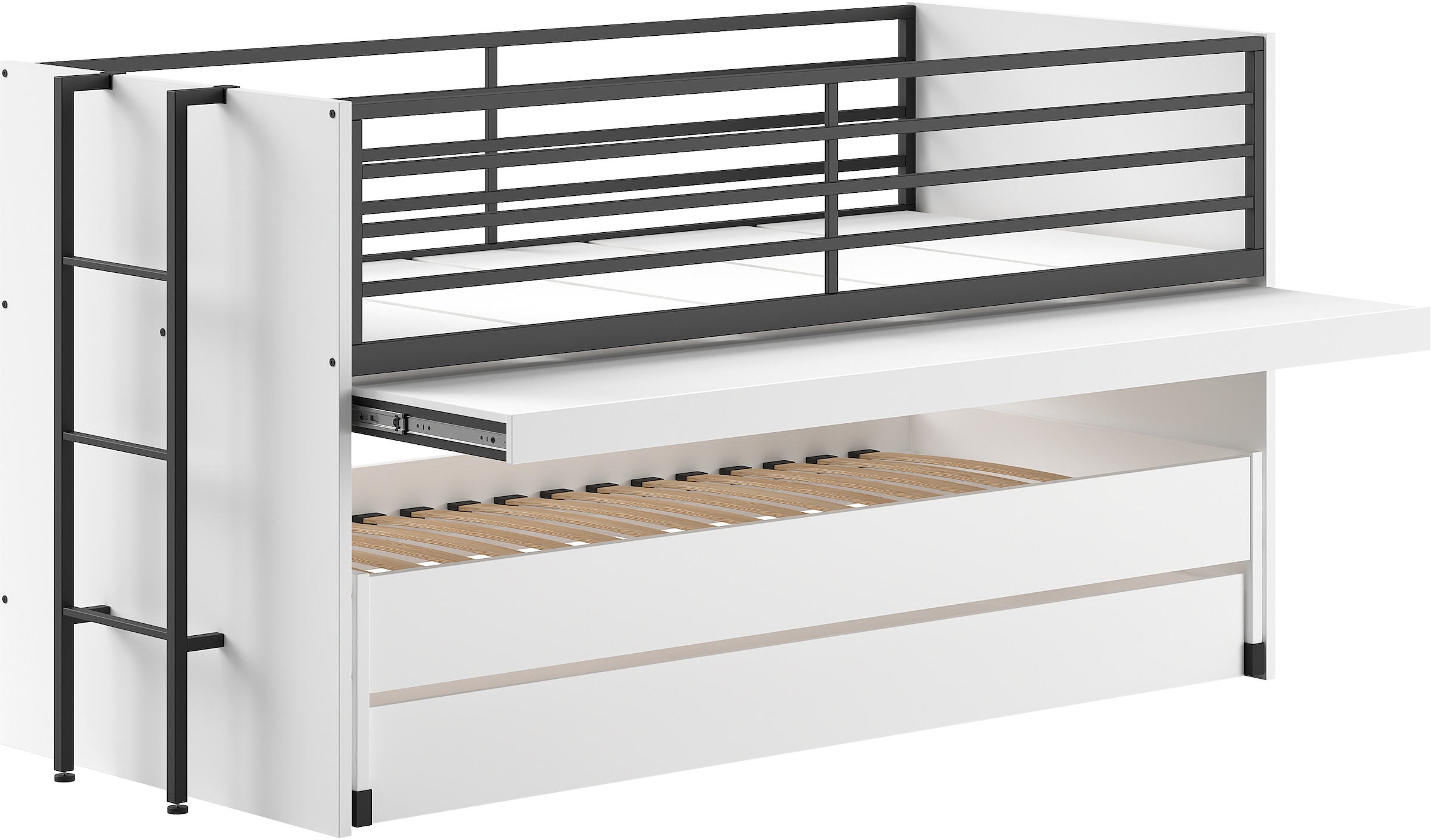 Vipack Lit superposé »praktisches Etagenbett mit viel Funktion, 2 Dekore zur Wahl« L/H/P env. 219x114x98 cm, échelle métal et protection anti-chute noire,  pour petits espaces, 2 surfaces de couchage, tiroir-lit, incl. bureau